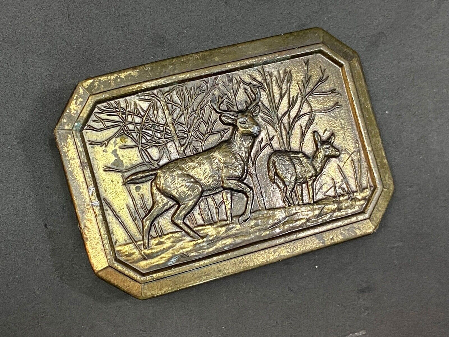 Vintage 1976 Deer And Doe In Nature Western Framed Great American Belt Buckle