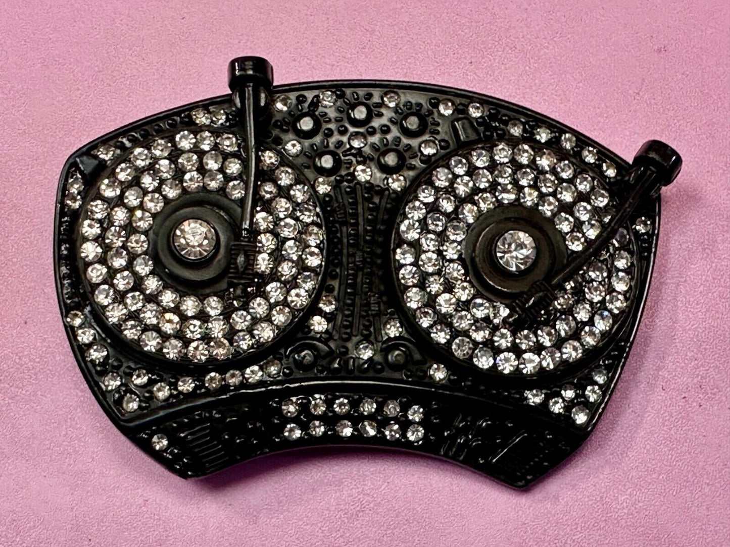 Spinner DJ Turntables Record Player Rhinestone Accented Turning Belt Buckle
