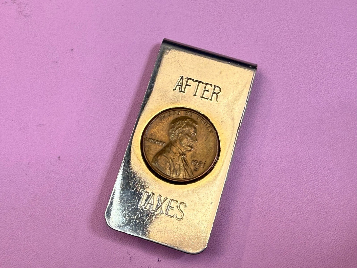 After Taxes! Single Lincoln 1981 Penny Vintage Funny Bill Cash Holder Money Clip
