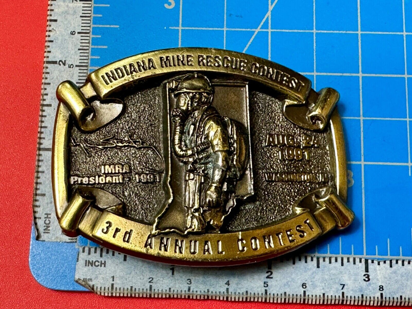 Vintage 1991 IRMA Indiana Mine Rescue Contest 3rd annual belt buckle