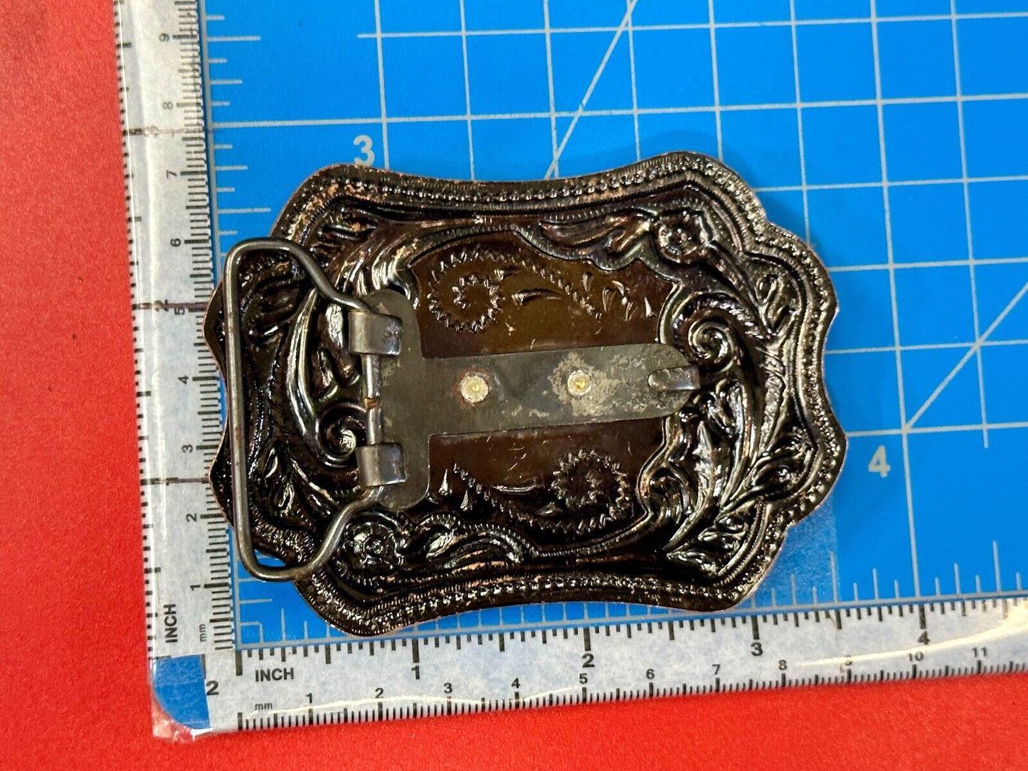 Vintage Horse w/ head down end of the trail two tone ornate western belt buckle