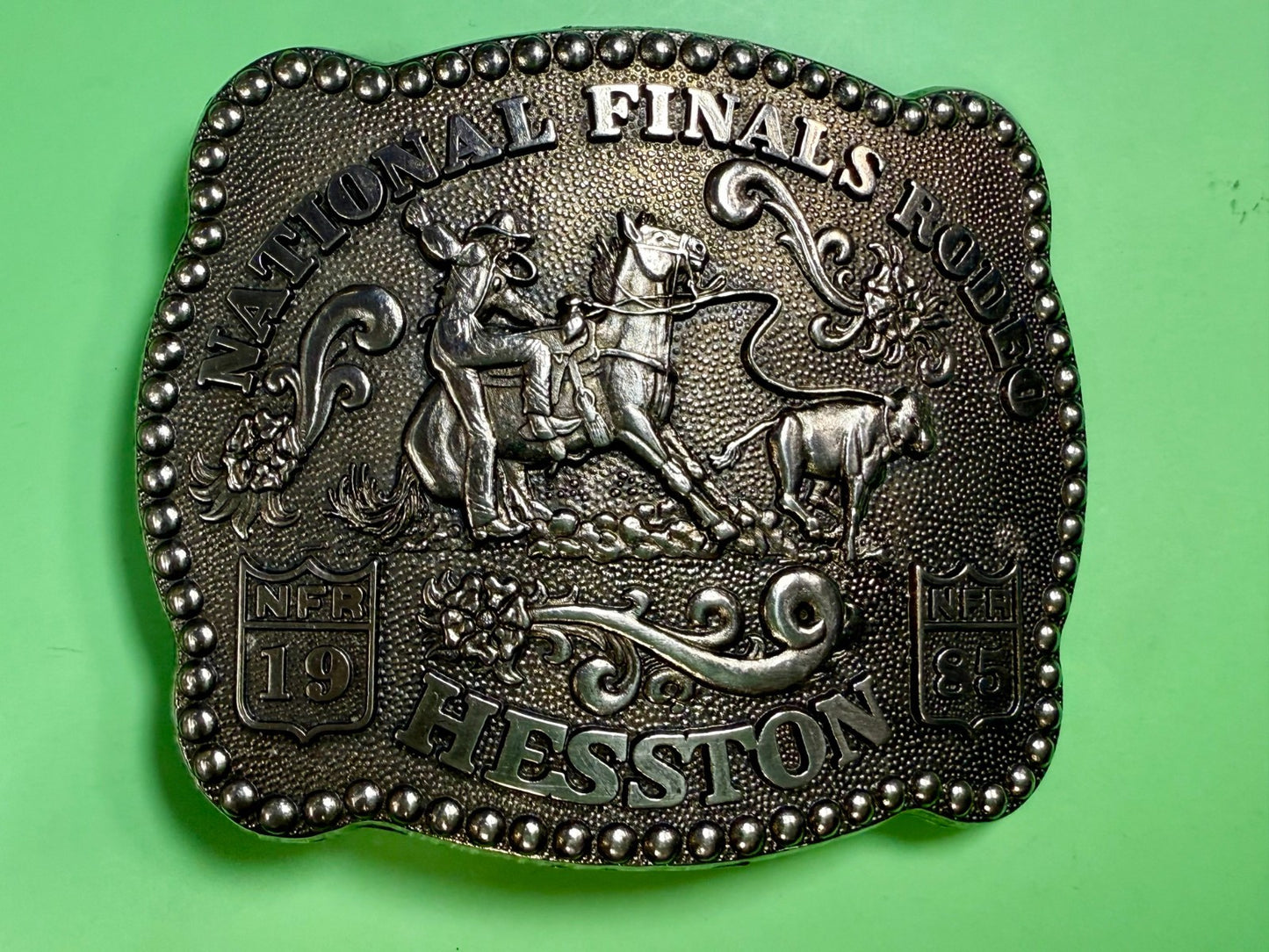 1985 Hesston NFR National Finals Rodeo Calf Roping Vintage Belt Buckle