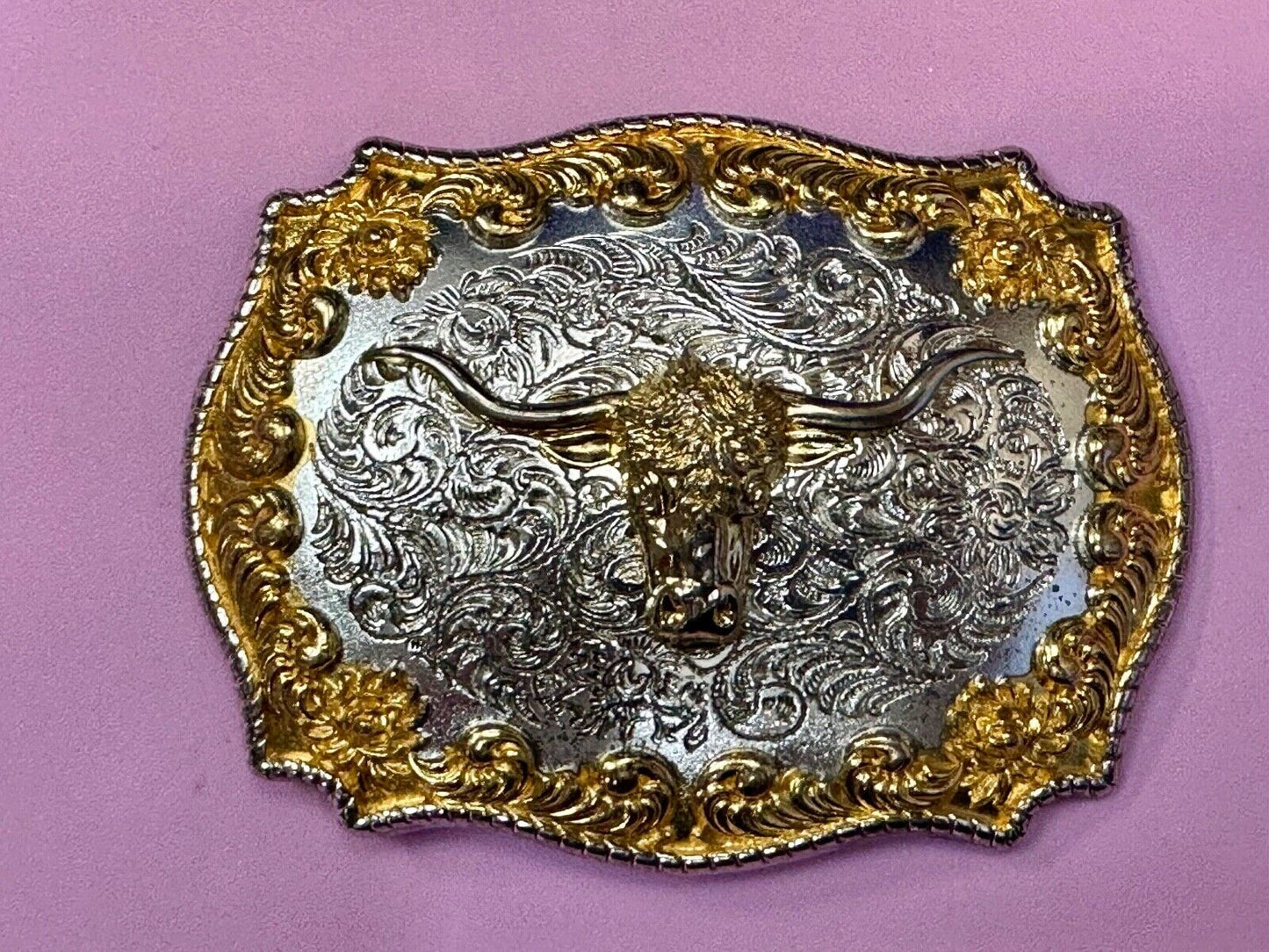 Texas longhorn - Two tone highly Detailed Western Belt Buckle by Jeans Friend