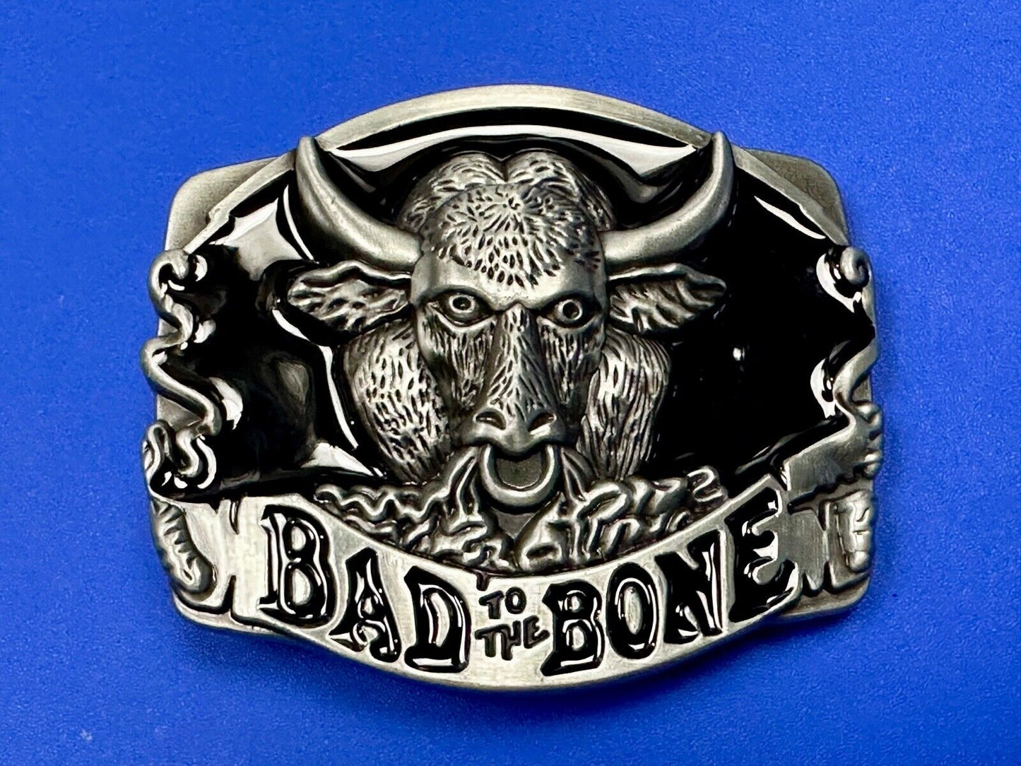 BAD TO THE BONE! RAGING BULL NOVELTY WESTERN RODEO COWBOY'S RIDER BELT BUCKLE