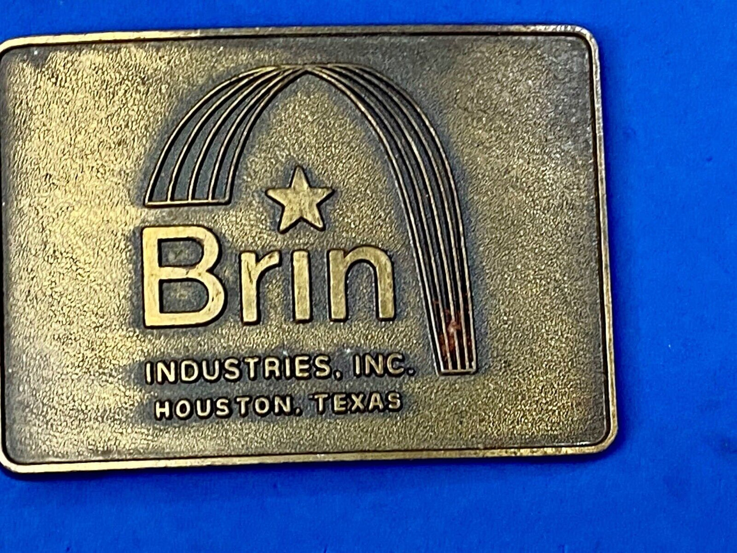 Vintage Brass tone BRIN Industries Glass Company? belt buckle by RJ