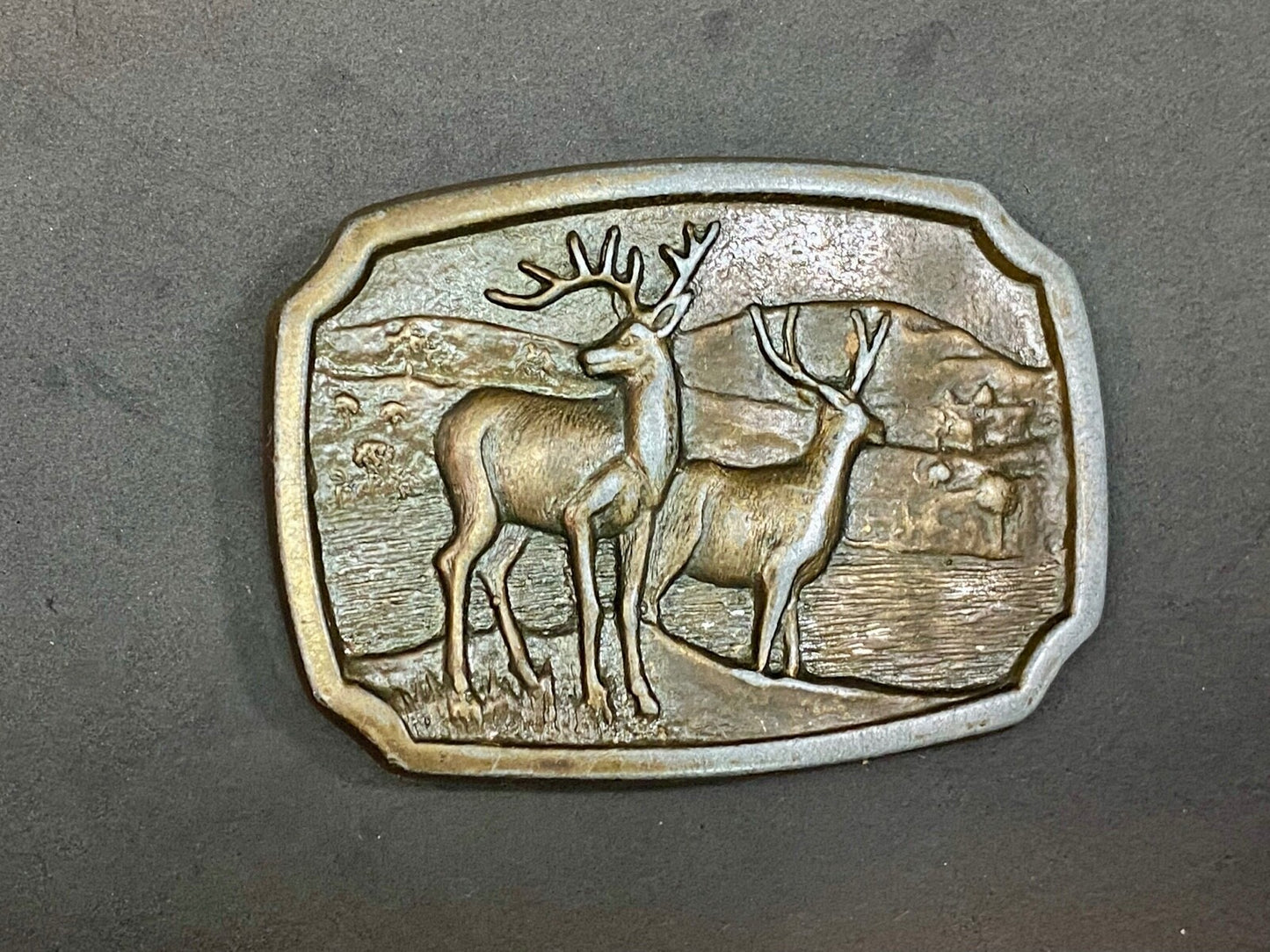 Vintage Deer And Doe In Nature Brass Tone Belt Buckle - Perfect Hunters Gift!
