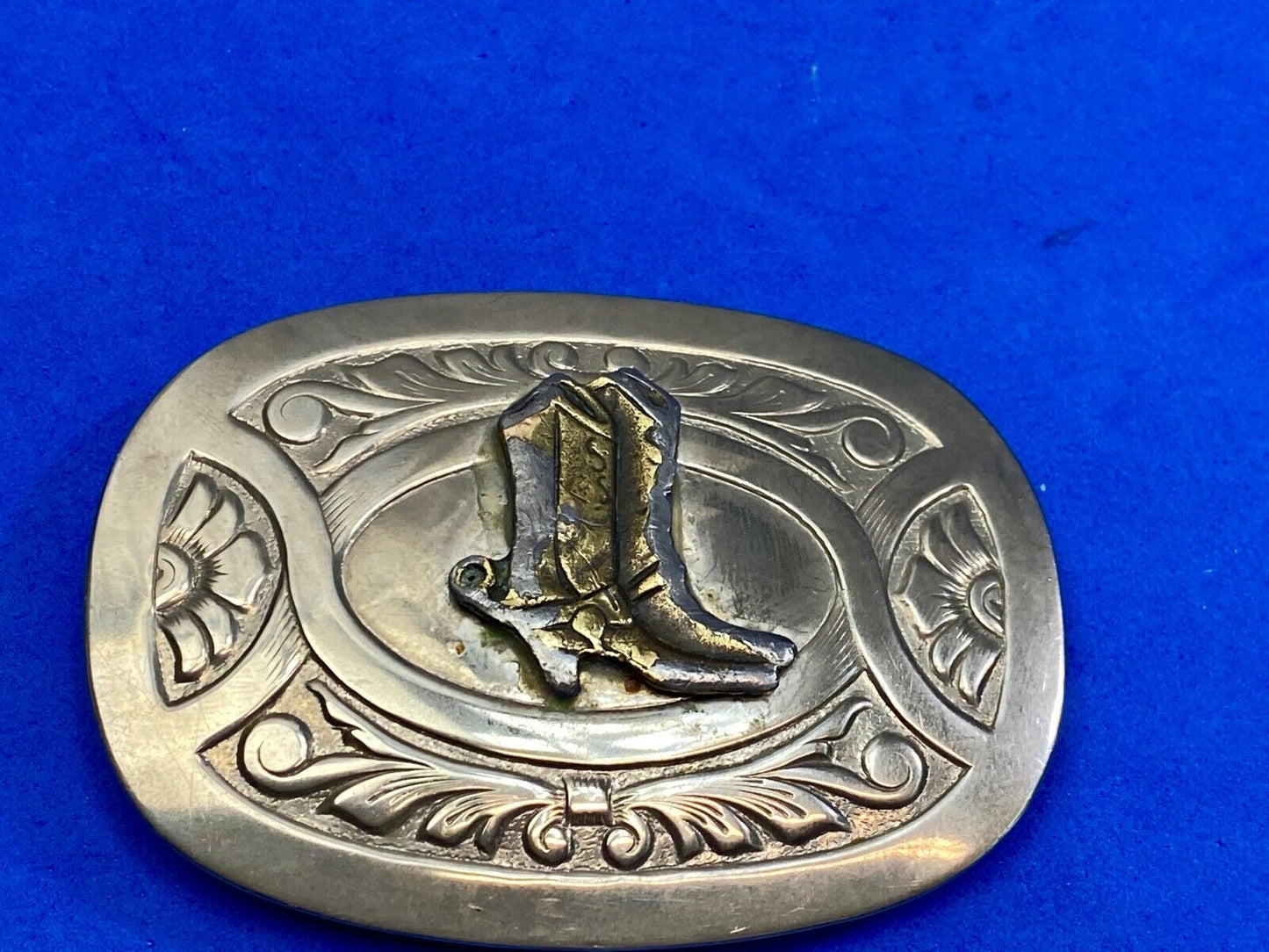 Vintage Cowboy Boots Centered On Western Belt Buckle By Chambers