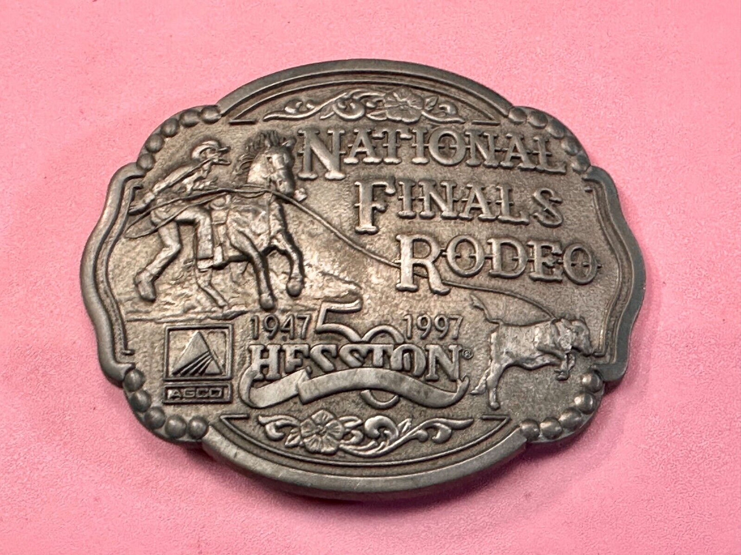 1997 ADM Hesston NFR National Finals Rodeo Cowboys Western Belt Buckle