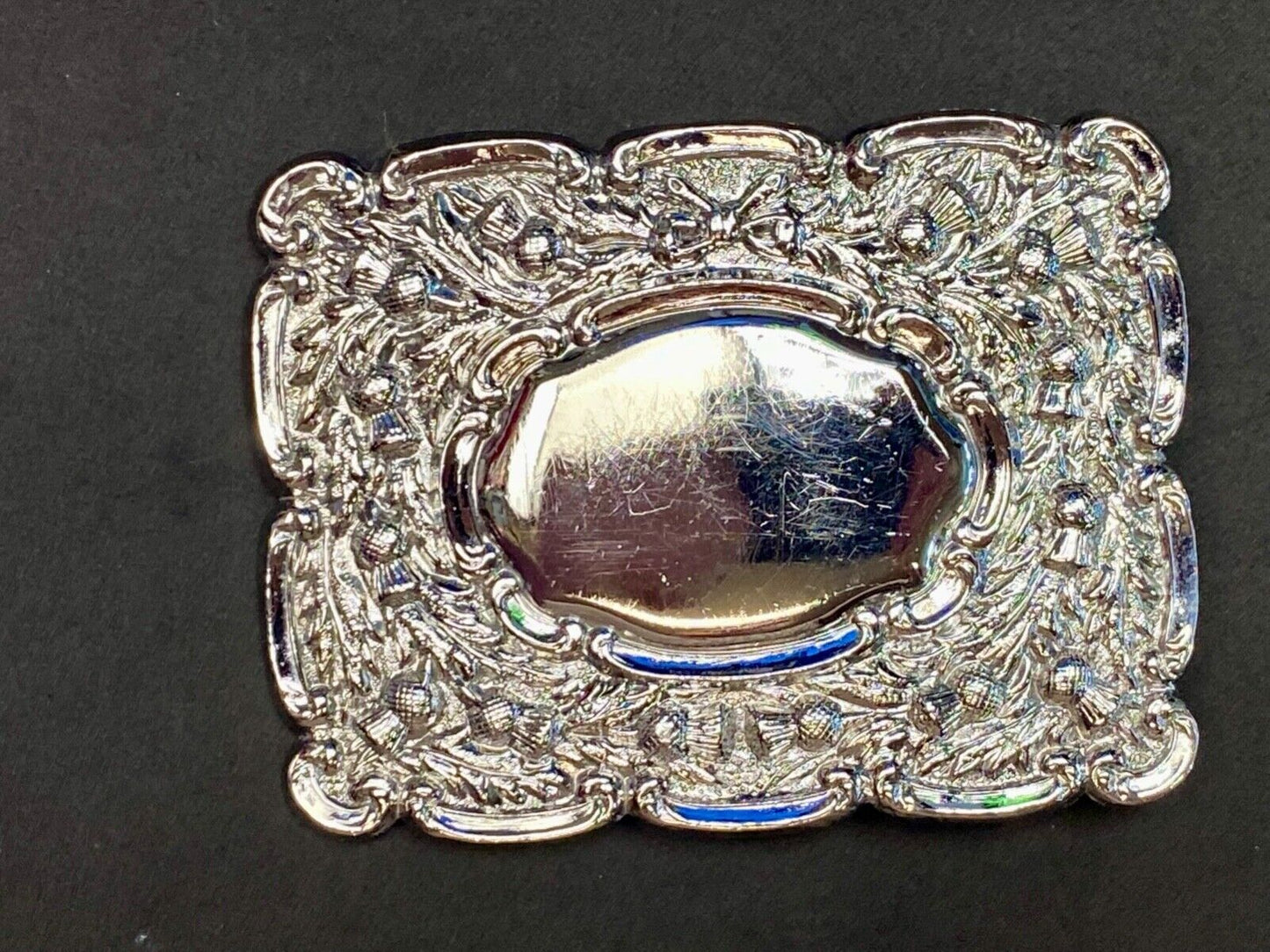 Beautiful ornate silver? Flower Swirl Made in GB Great Britain belt buckle