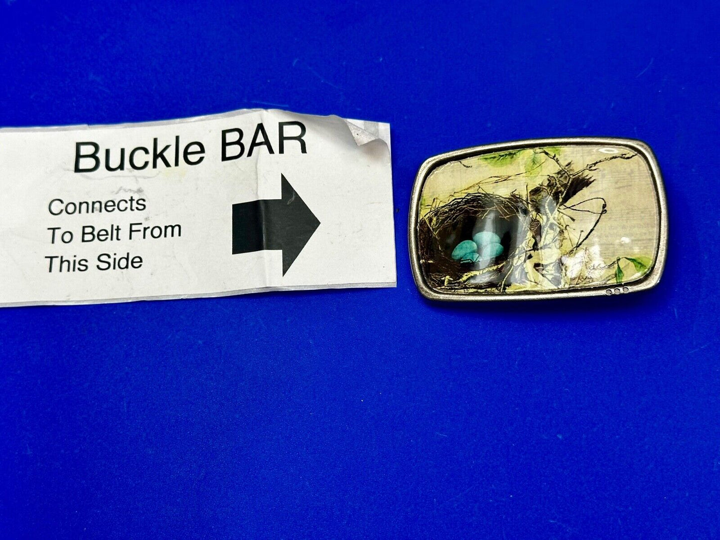Birds Nest Blue Egg Art Inspired Nature Scene Rectangular Vintage Belt Buckle