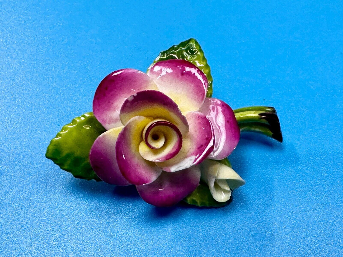 Beautiful Porcelain Rose Flower Brooch Pin Signed Cara China Staffordshire