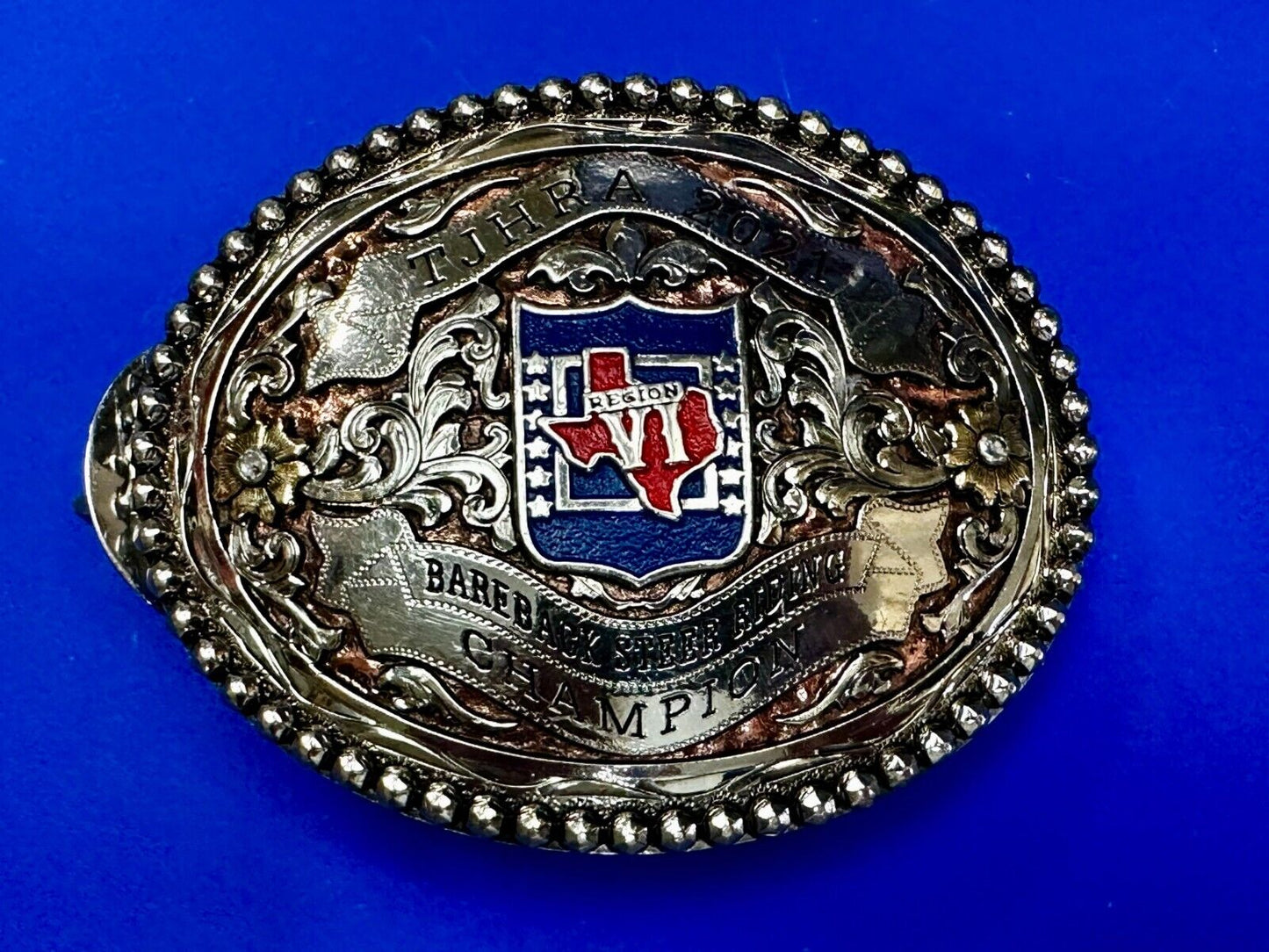 TJHRA Texas Jr. Rodeo 2021 Bareback Steer Riding Champion Trophy Belt Buckle