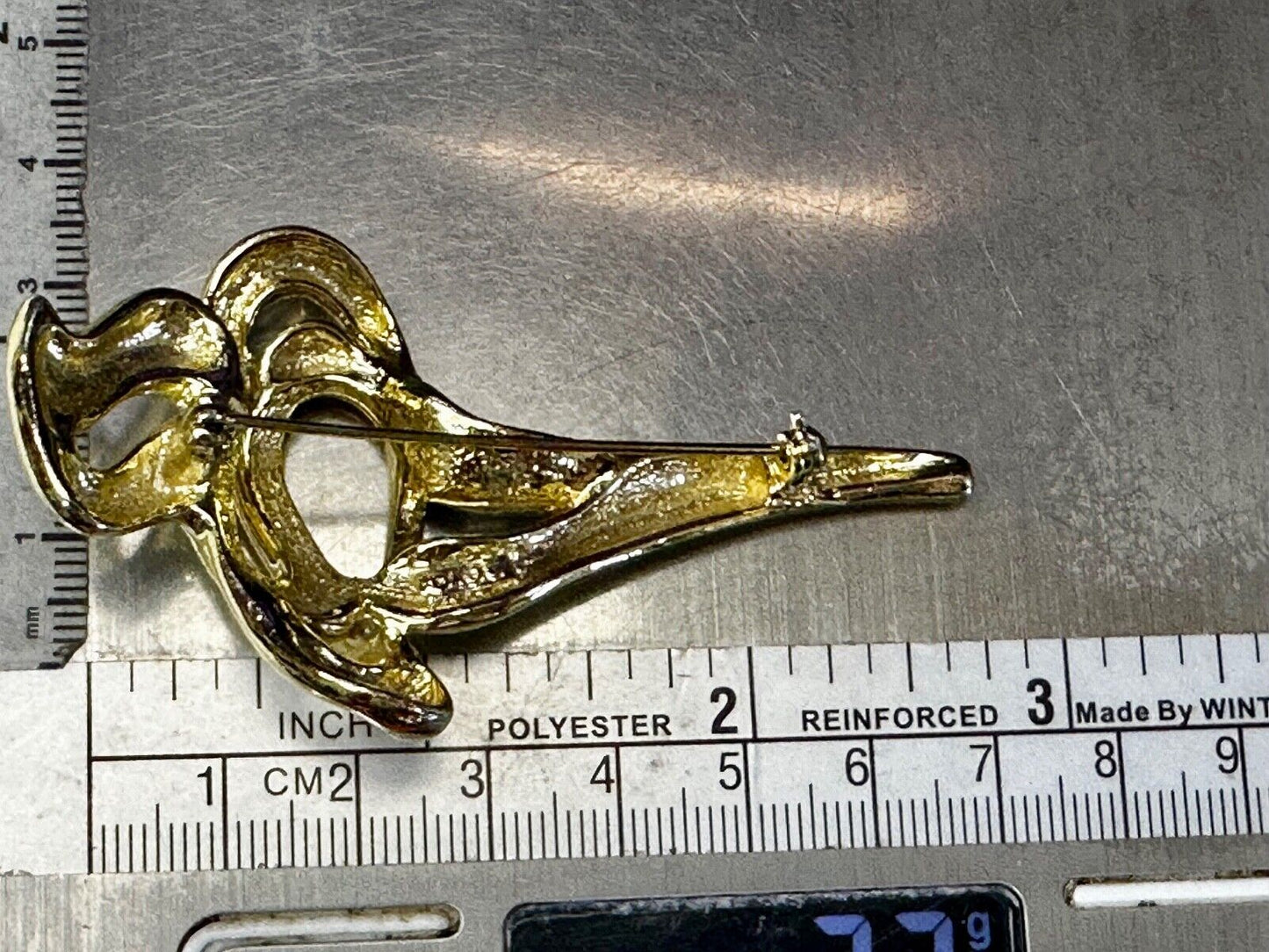 Swirl Abstract Unique Gold Tone Large 3" Vintage Brooch Pin Signed AJC
