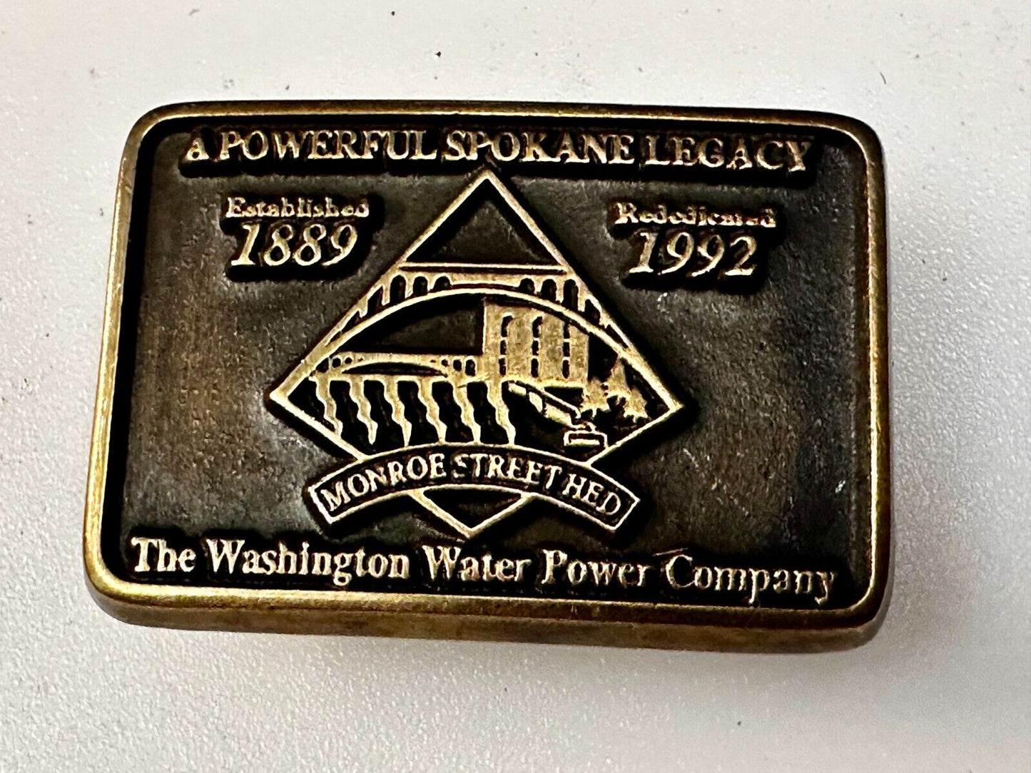 The Washington Water Power Co Spokane Solid Brass 1992 Commemorative Belt Buckle