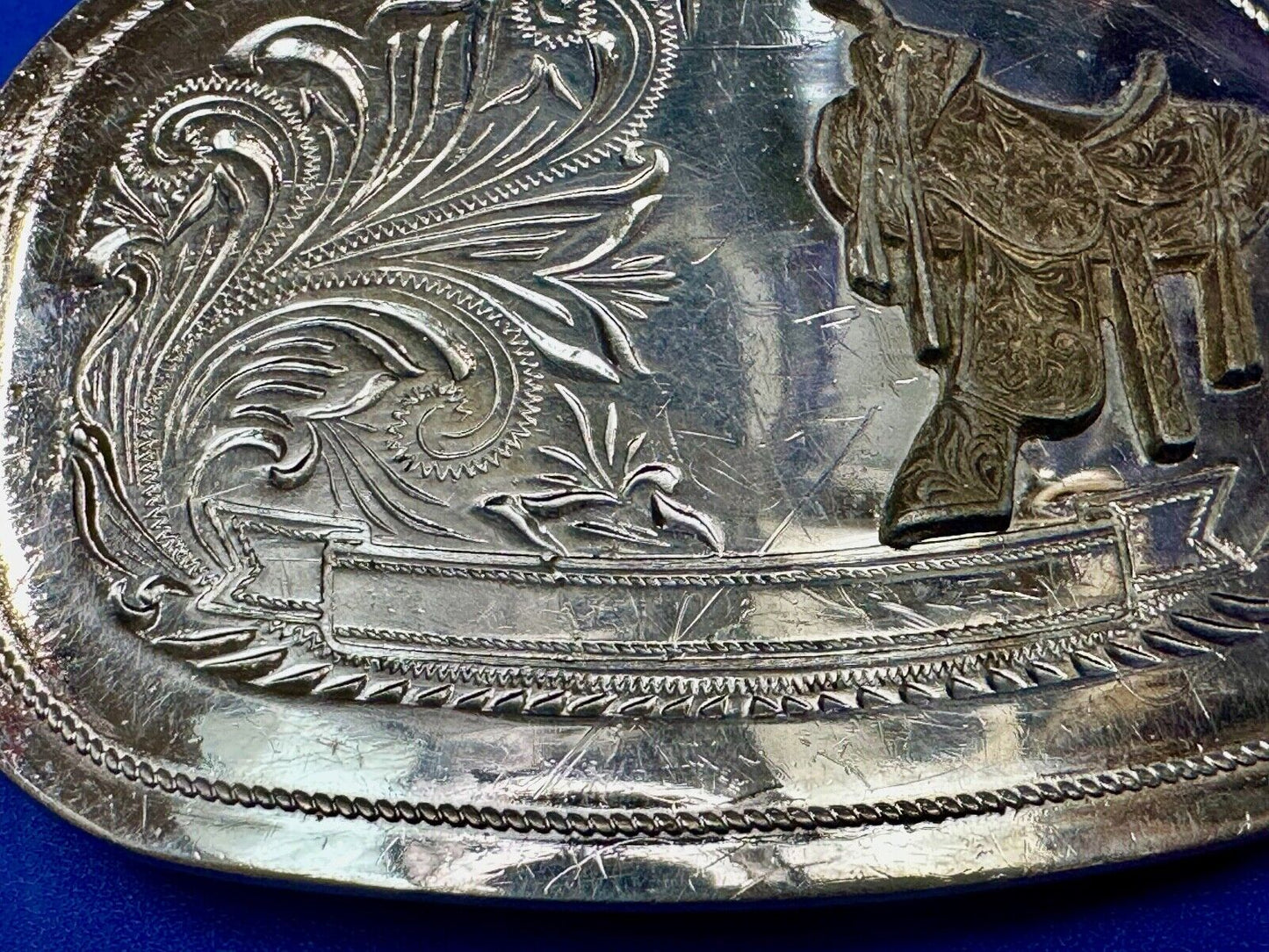 Vintage Cowboy Horse Saddle western belt buckle - blank award ribbon