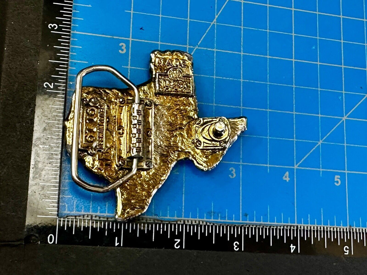 The Great State of Texas Cutout Map shaped Vintage Belt Buckle marked W