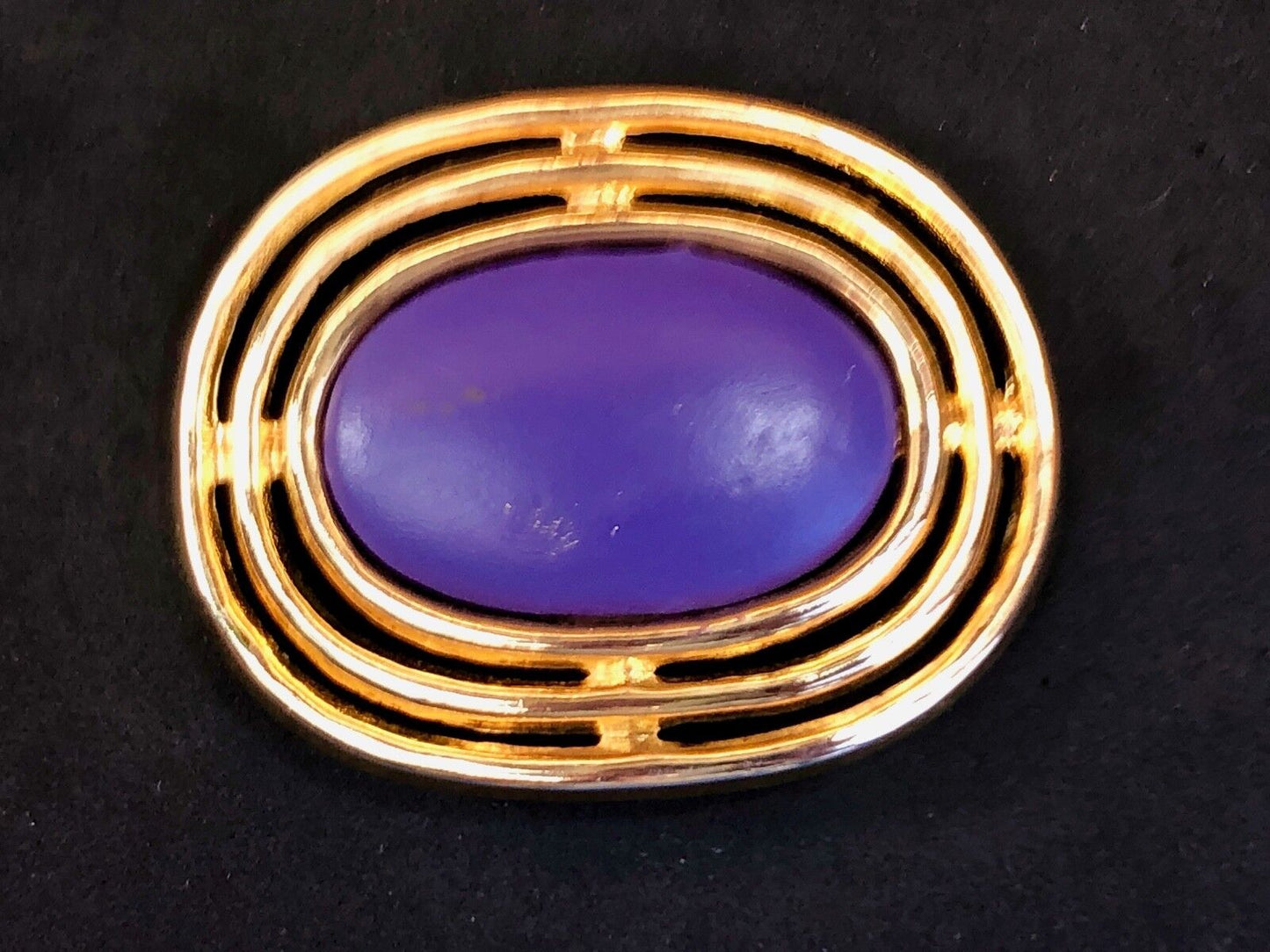 Vintage Belt scarf Clip buckle unknown signature - gold tone rings, blue center