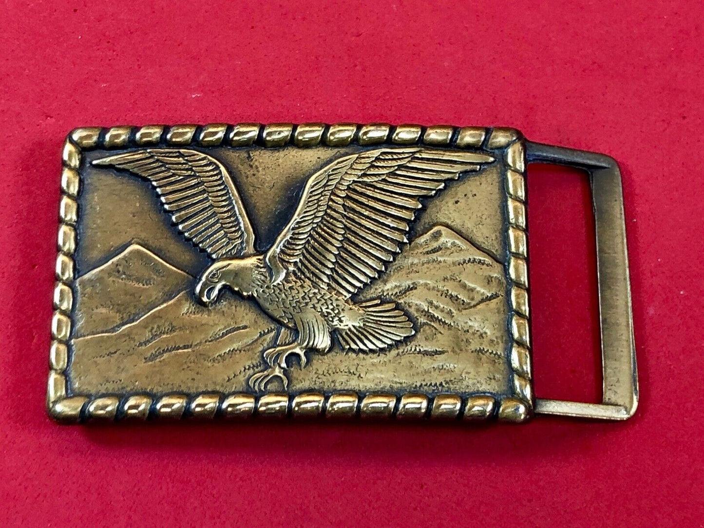 Vintage BRASS TONE or REAL? FLYING EAGLE BELT BUCKLE - western rope boarder