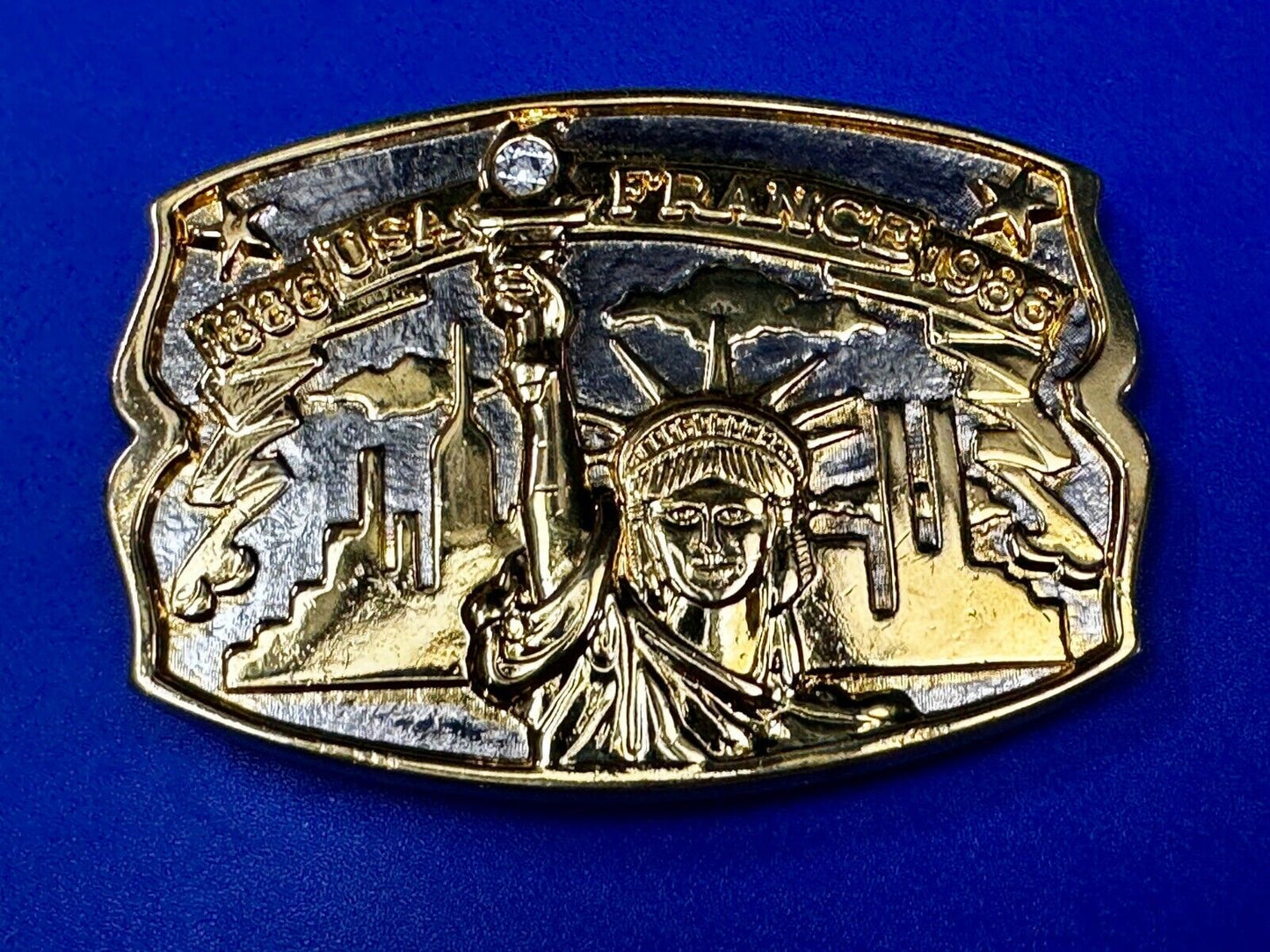 USA France Lady Liberty Statue Commemorative two tone Hammond Mint Belt Buckle
