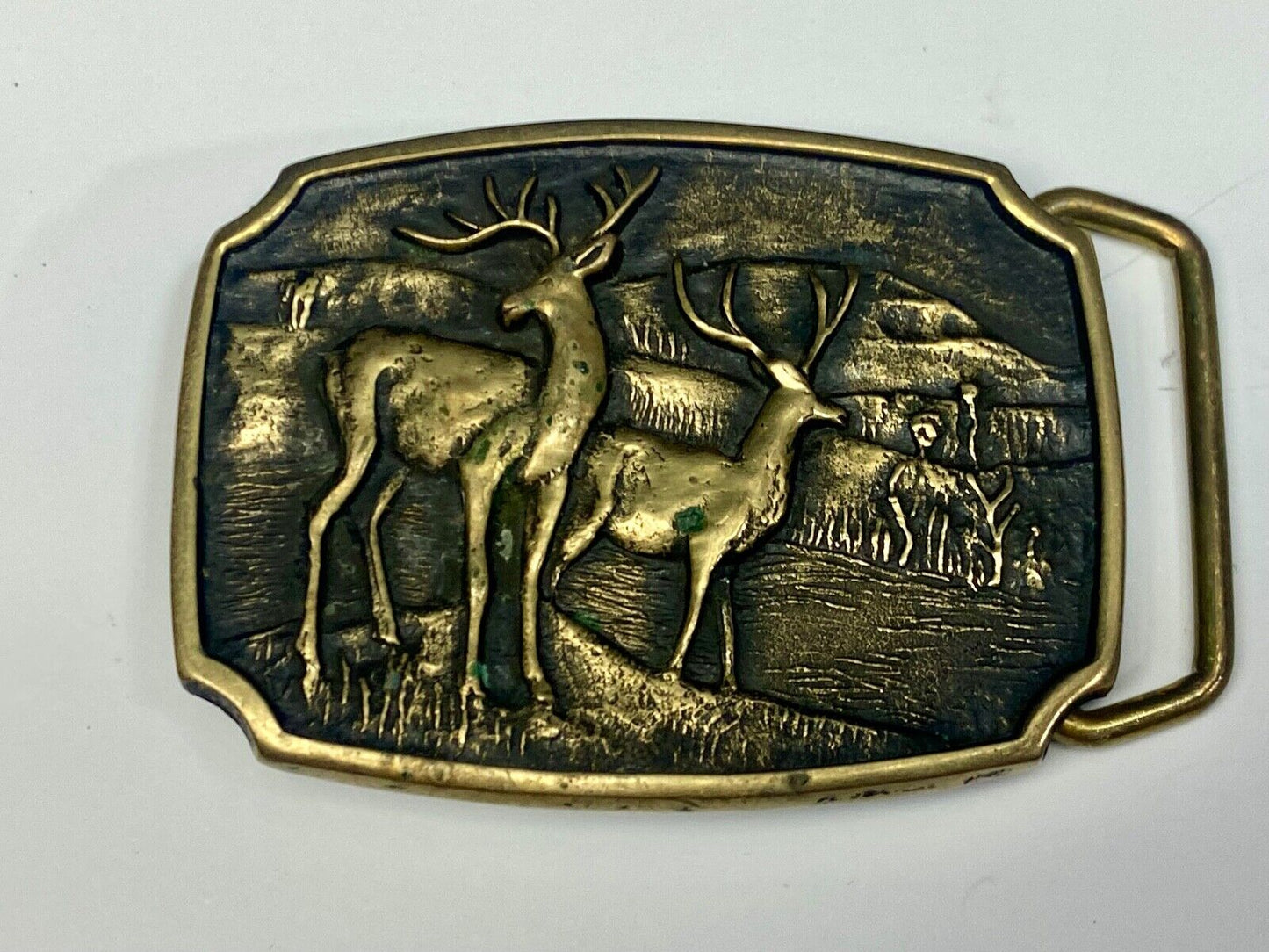Vintage 1978 Deer in nature BTS solid Brass belt buckle