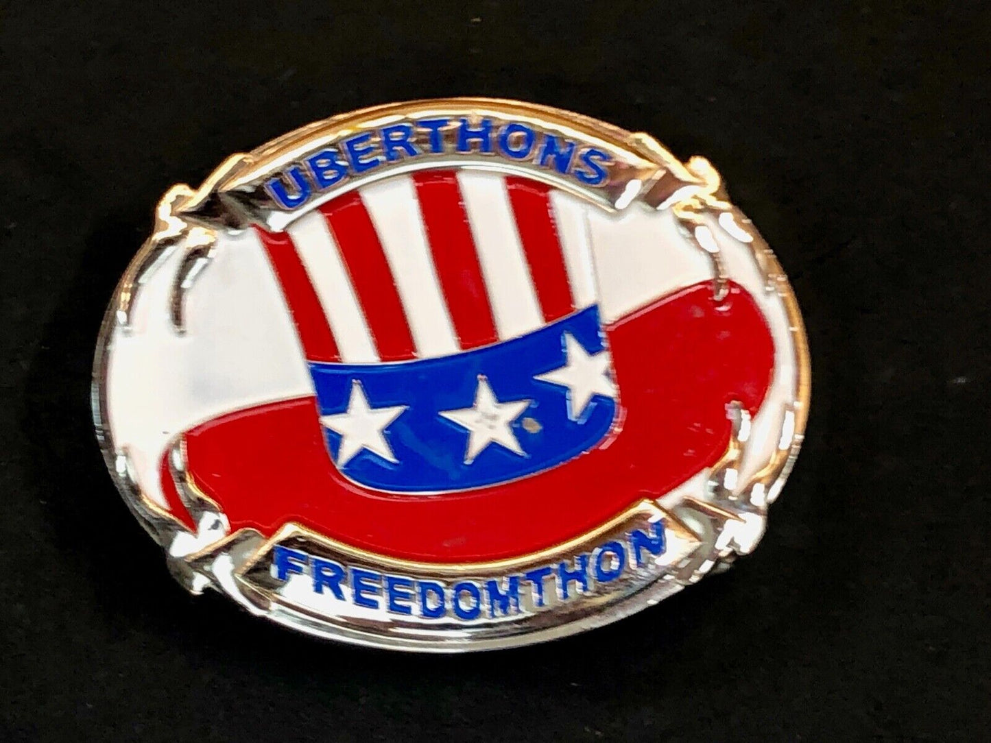 Uberthons FREEDOMTHON belt buckle Red white and blue Freedom Festival