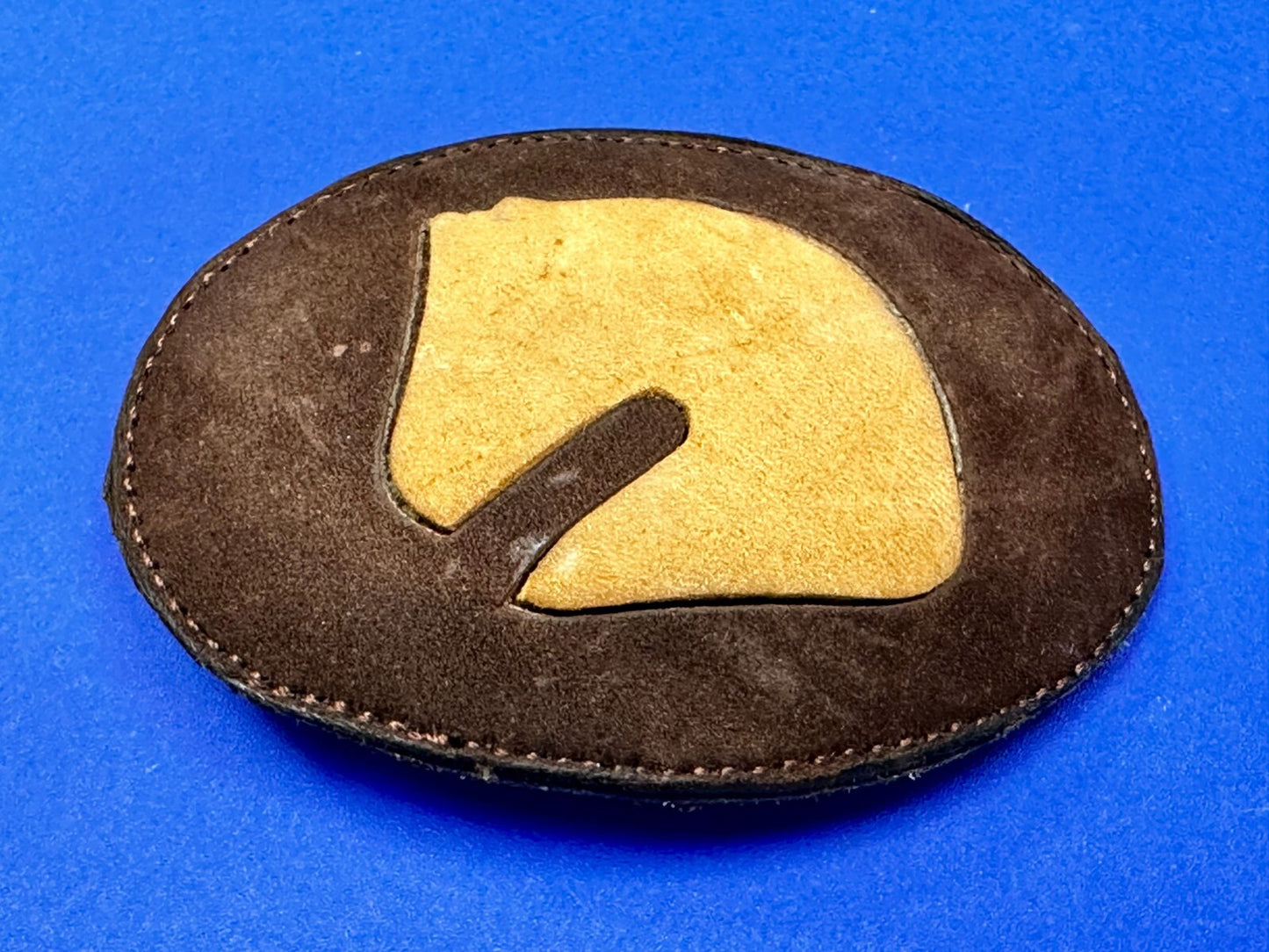 Abstract Horse Head - Brown Leather Stitched Vintage Belt Buckle