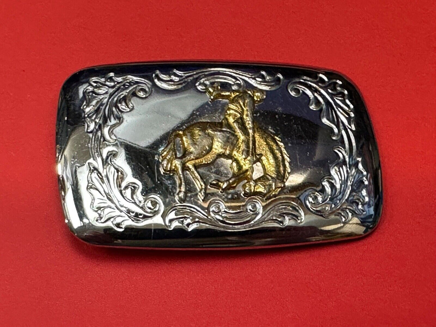Vintage END of the trail Horse Cowboy hat off Vintage two tone belt buckle