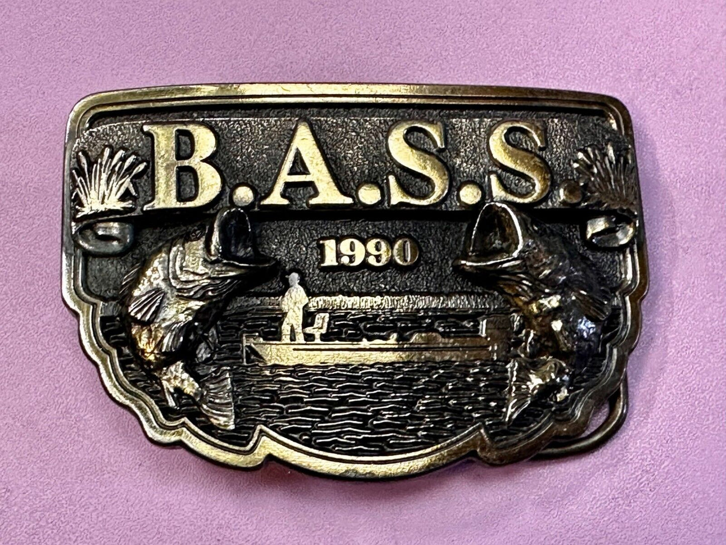 1990 Bass Anglers Sportsman Society Club Great American Fishing Belt Buckle