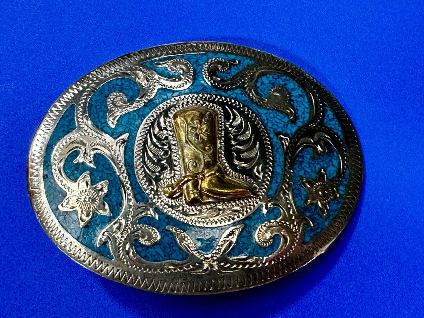 Beautiful Swirl Flower Cowboy Cowgirl Boots Western Ornate Vintage Belt Buckle