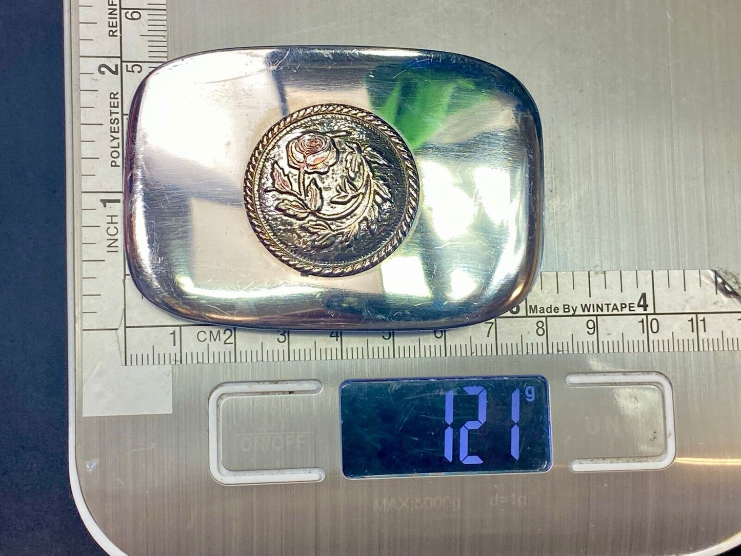 Beautiful Curved Rose On Artisan? Silver? Tone Belt Buckle