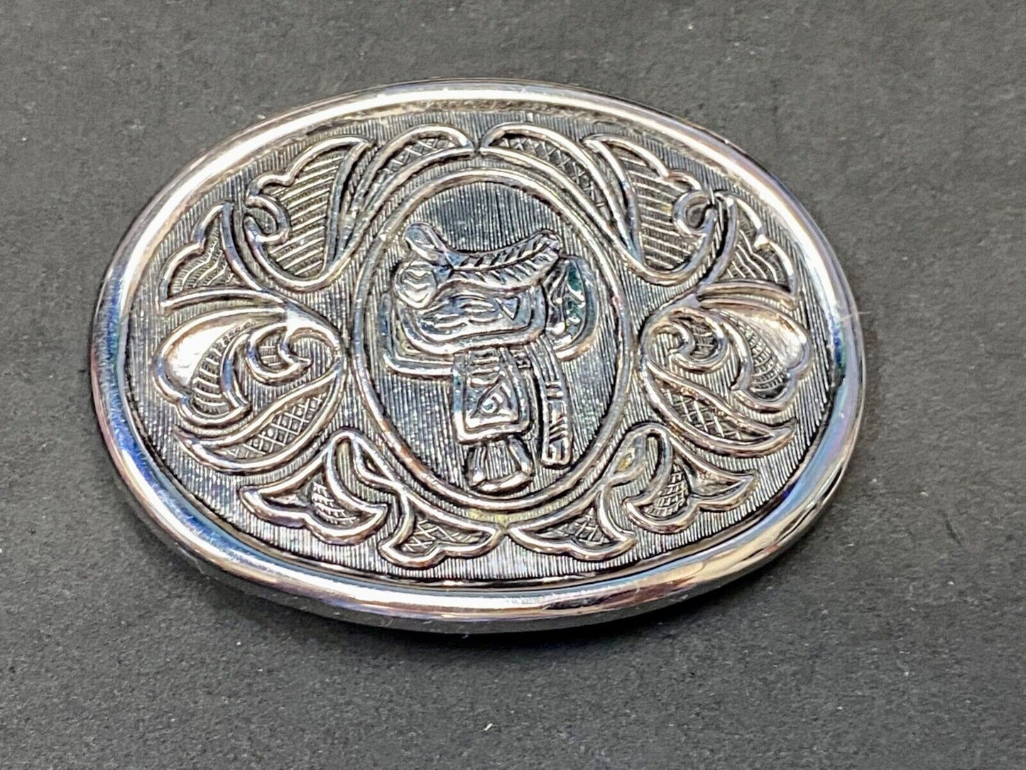 Vintage Avon Silver Tone Western Horse Saddle Cowboy Belt Buckle