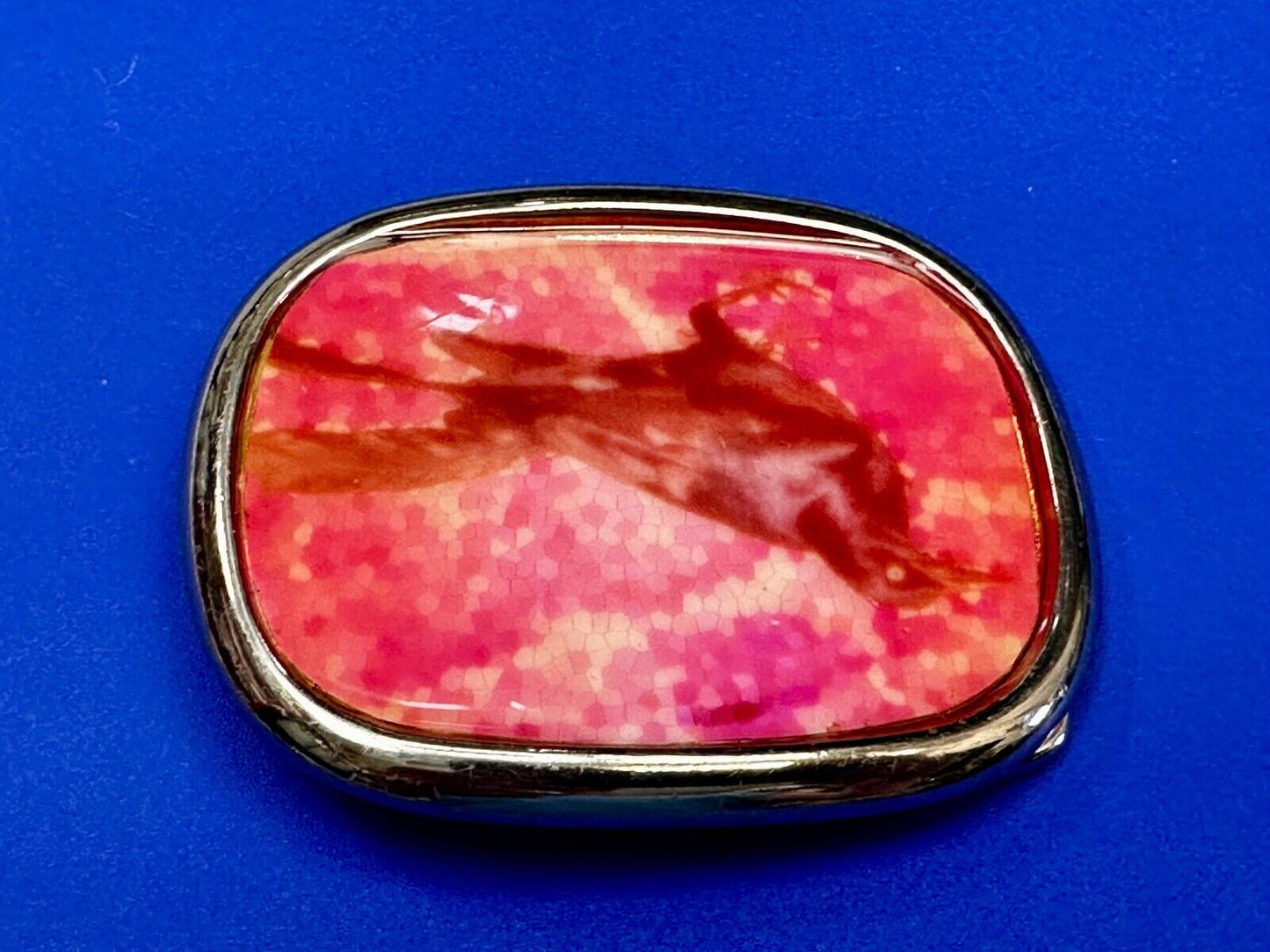 Abstract Dolphin Fish Pink & Red Colored Print on Silver Tone Belt Buckle