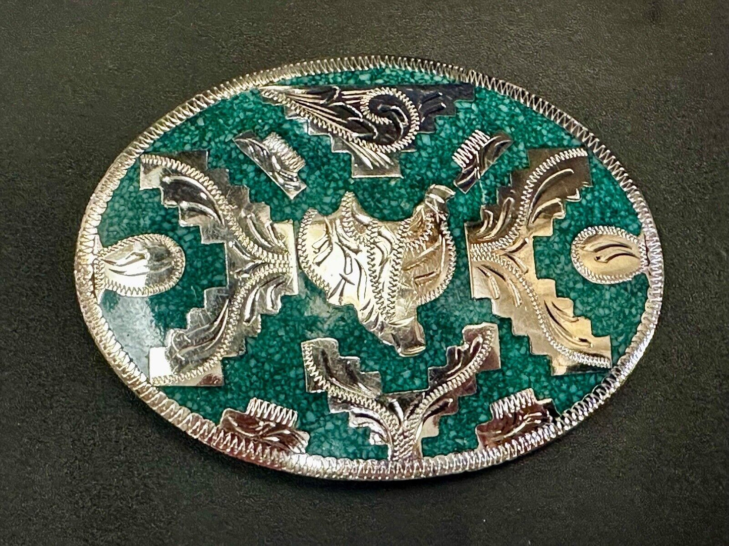 Beautiful Horse Saddle Alpaca Inlaid Southwestern Belt Buckle see magnified view