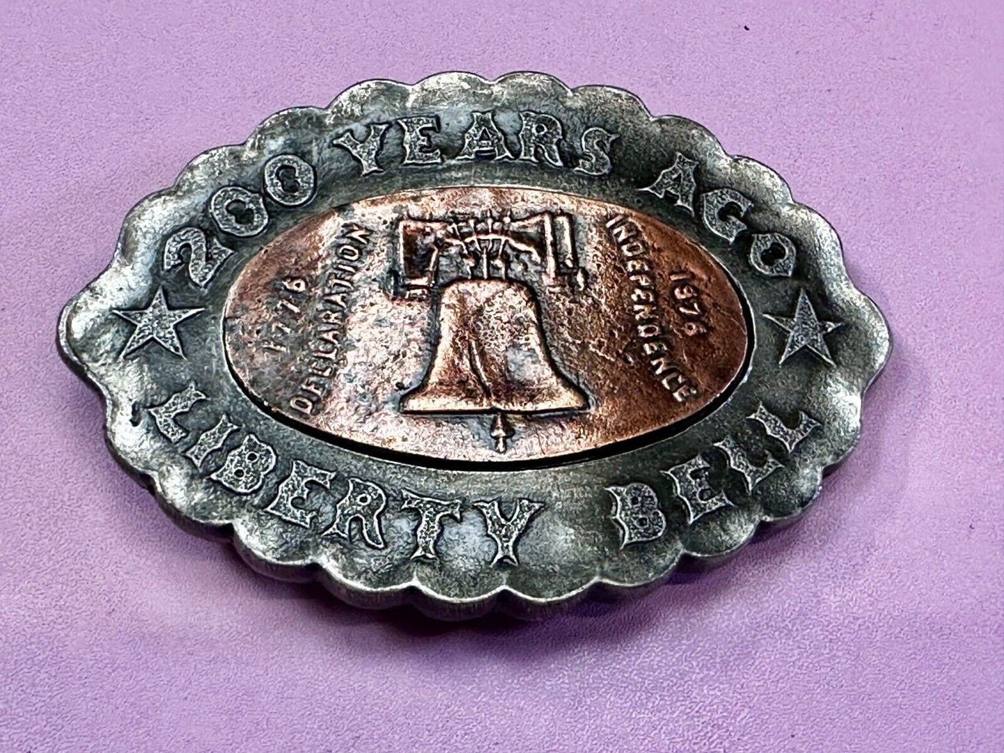 Usa Liberty Bell 200 Year Celebration Two Tone Patriotic Bergamot Belt Buckle