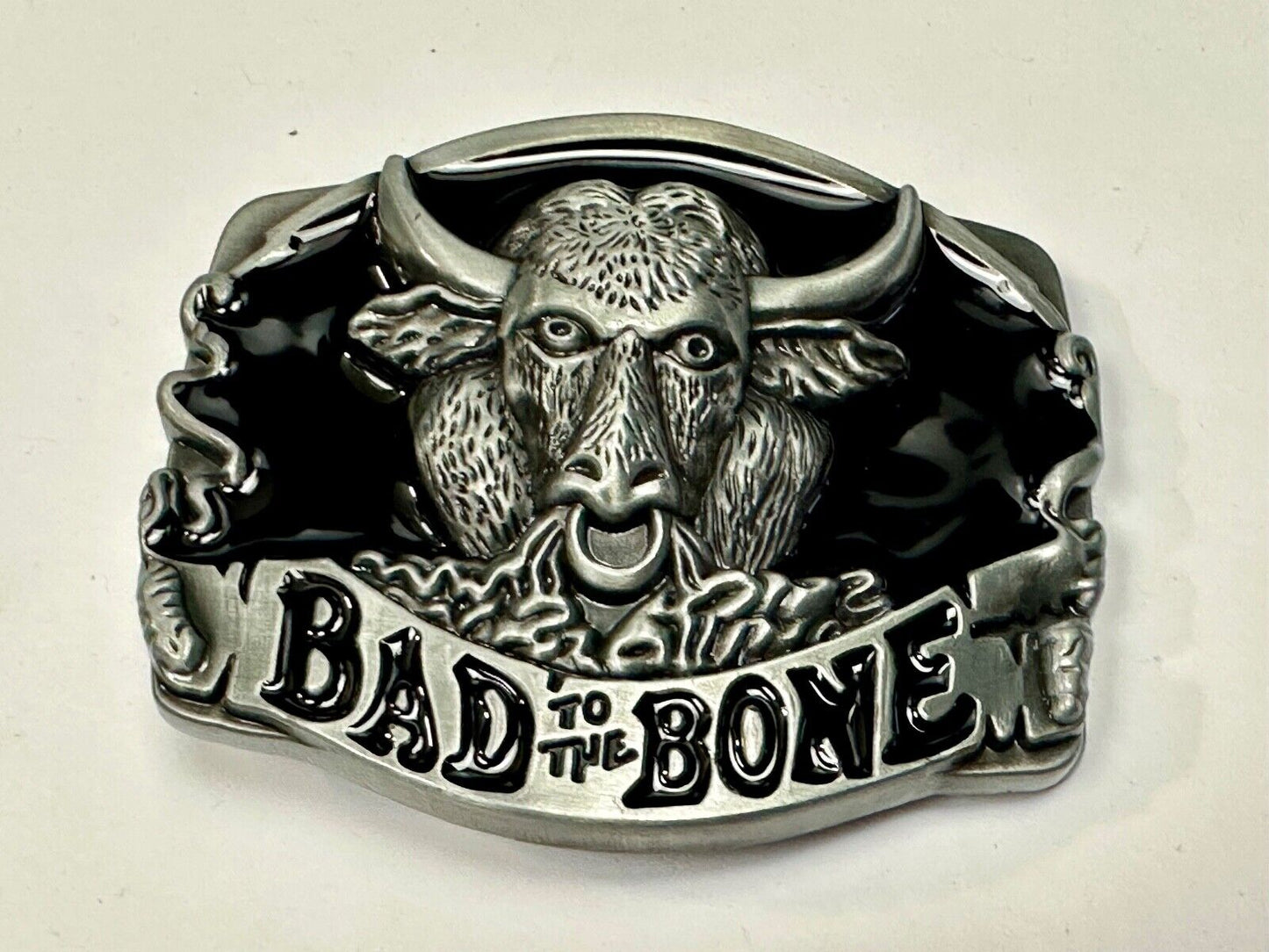 BAD TO THE BONE! RAGING BULL NOVELTY WESTERN RODEO COWBOY'S RIDER BELT BUCKLE