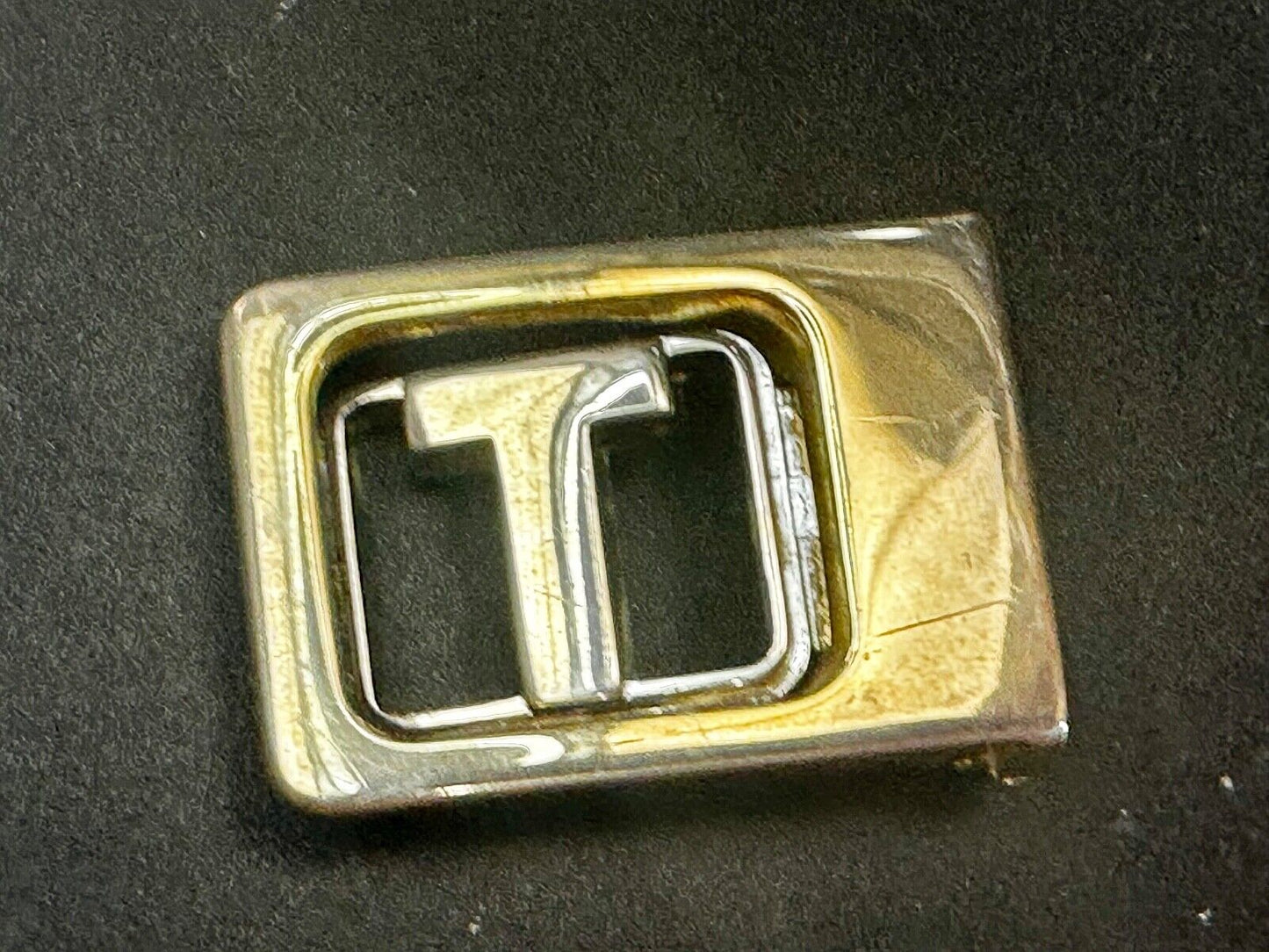 T - Letter Initial Monogram Vintage two tone swing arm small belt buckle