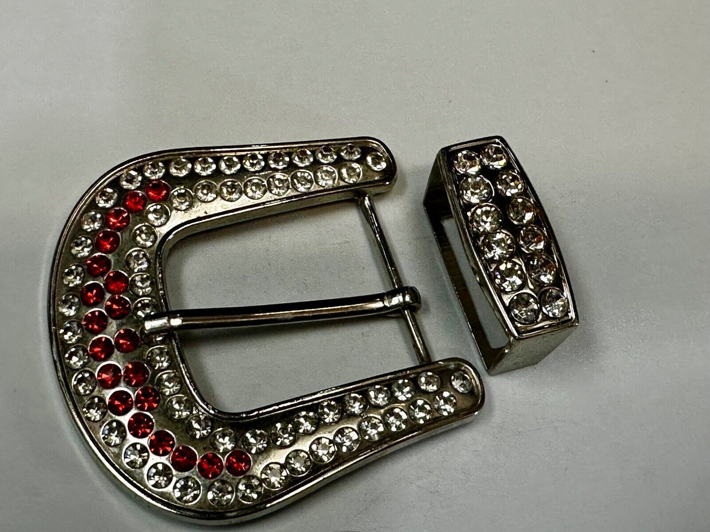 Two Piece Ranger Silver Tone Rhinestone Covered Belt Buckle Set - with Keeper