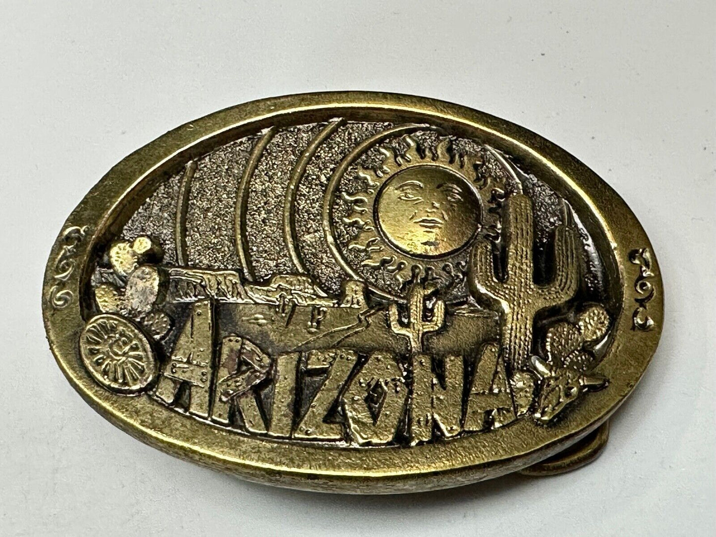 Arizona State Commemorative Desert Scene 1980 The Great American Belt Buckle Co