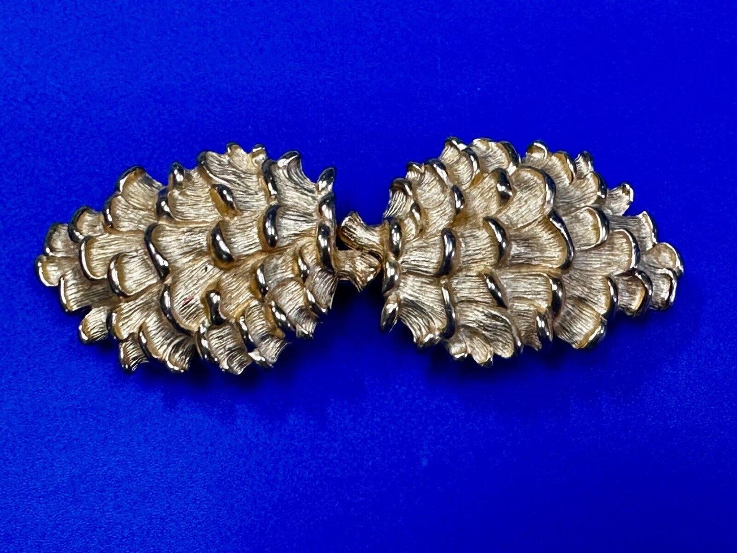 Textured Leaf Shaped Two Piece interlocking Gold Tone Belt Buckle by Paquette