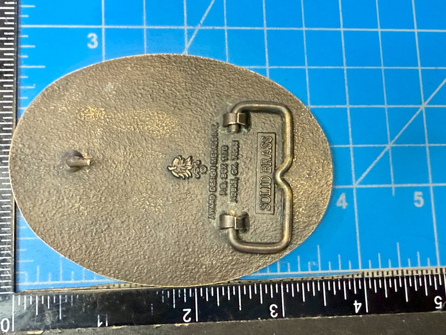 Bandera Texas State Seal , Oil, Star, Longhorn Vtg ADM Solid Brass Belt Buckle