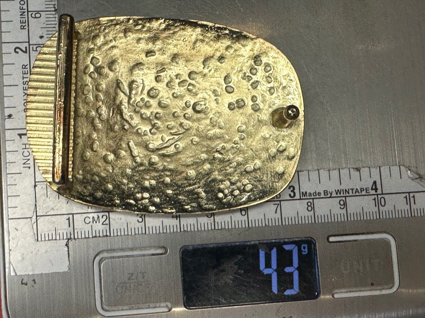 Vintage Hammered Brass Tone artisan Belt Buckle