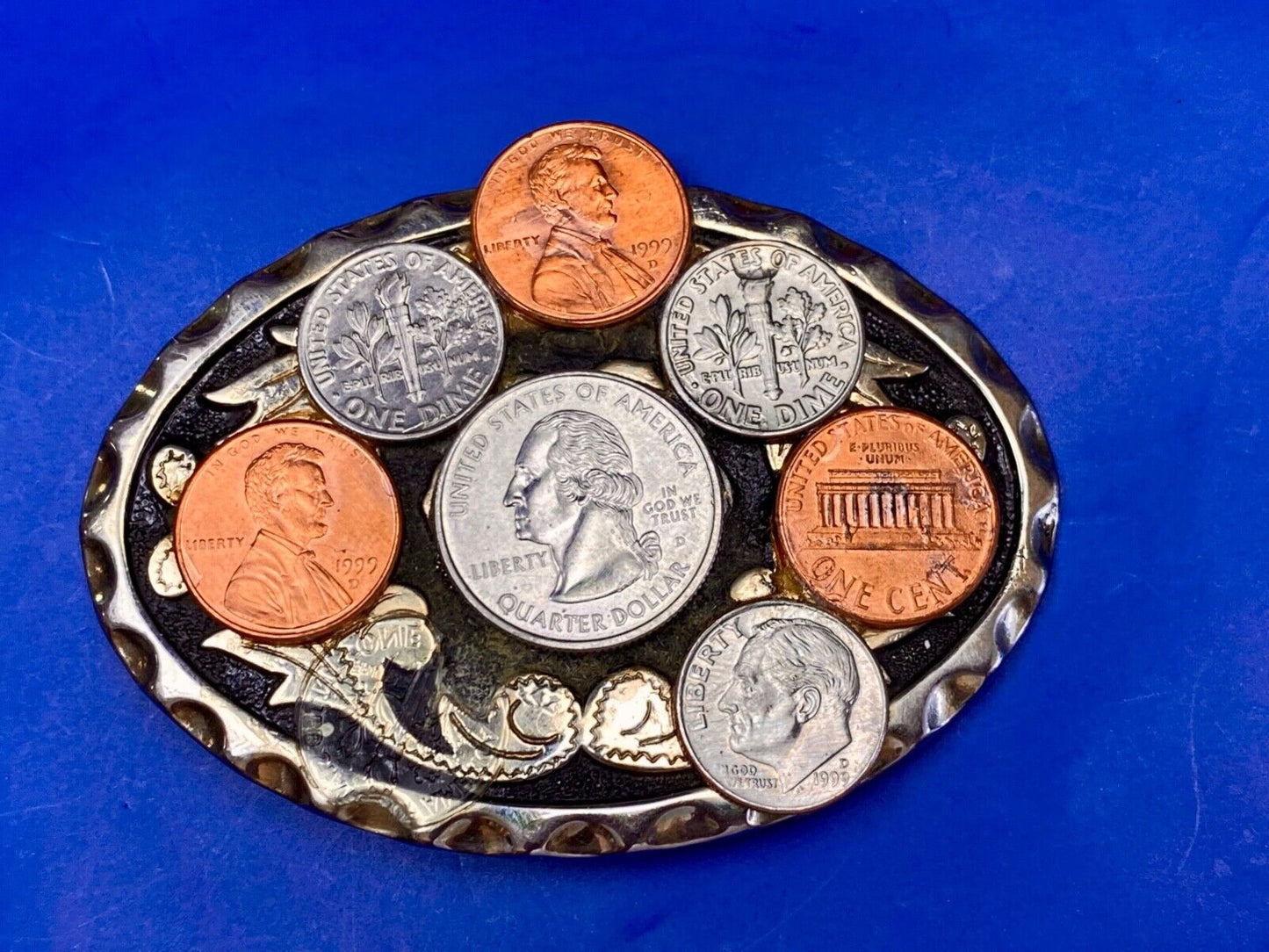 Artisan Usa Coin Collectors Cluster On Western Vintage Belt Buckle
