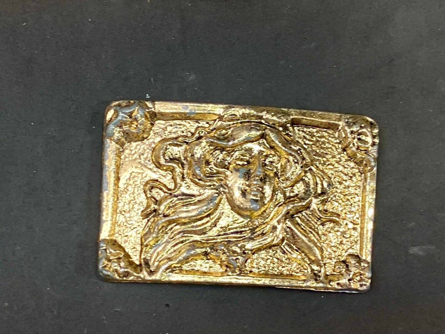 Beautiful Woman - Raised Dimension On Gold Tone Belt Scarf Tie Slide Buckle