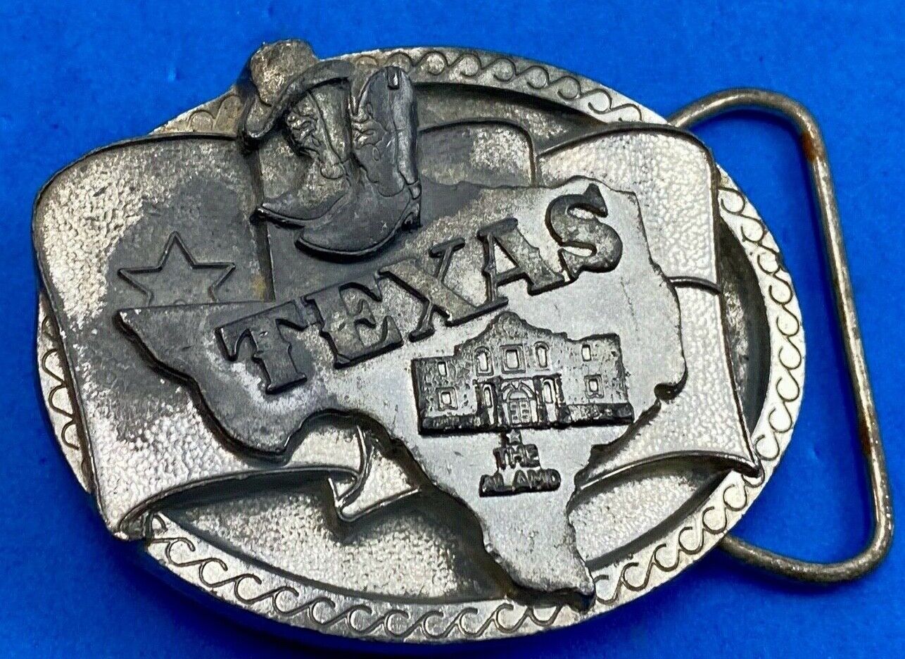Vintage 1991 C&J Inc TEXAS state boots and hat belt buckle