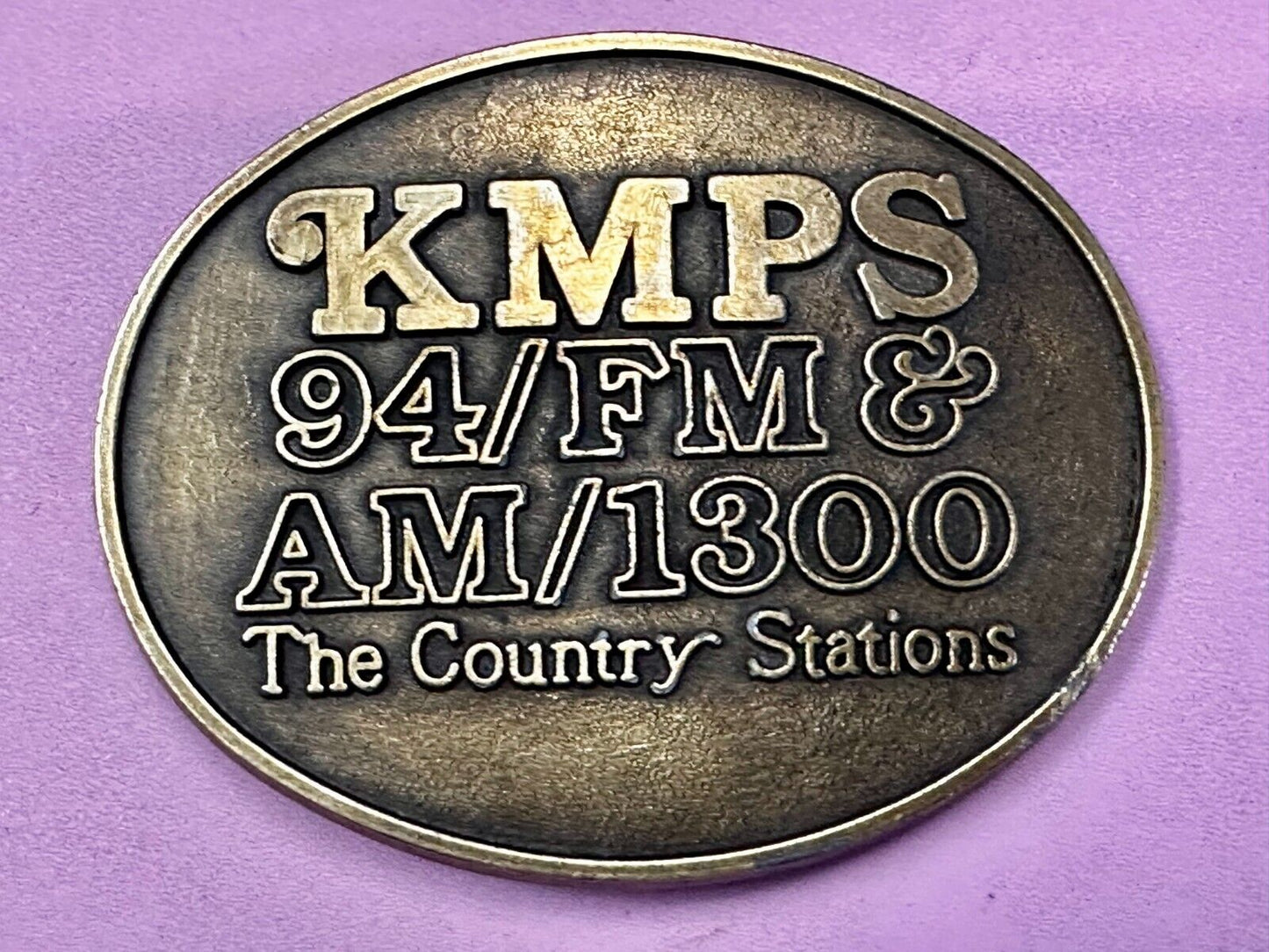 The Country Radio Station KMPS 94/FM & AM/1300 Advertisement Belt Buckle