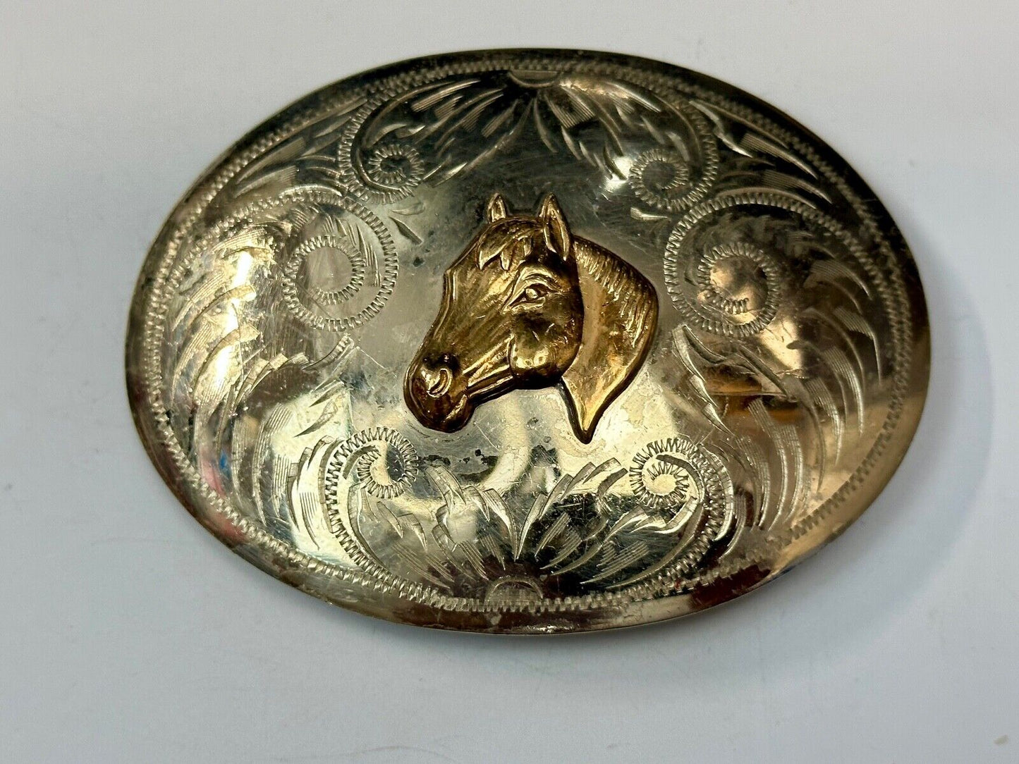 Beautiful Horse Head Vintage Comstock German Silversmiths Belt Buckle