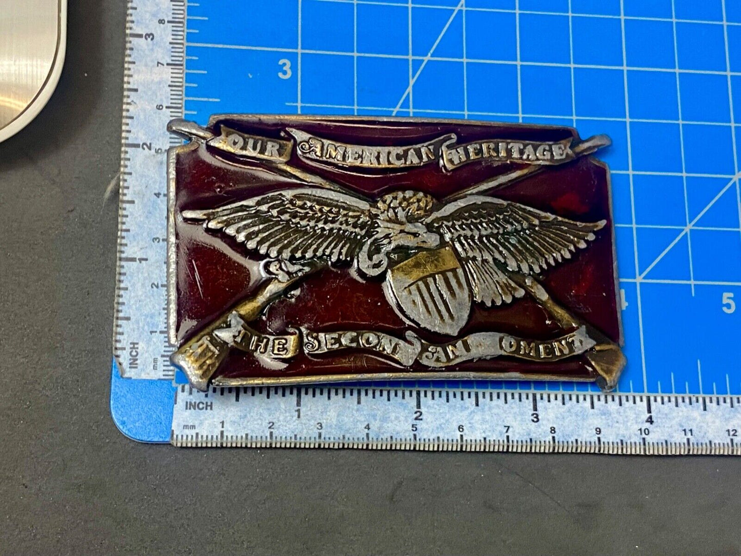 The Second Amendment Our American Heritage Bergamot 1976 gun rights belt buckle