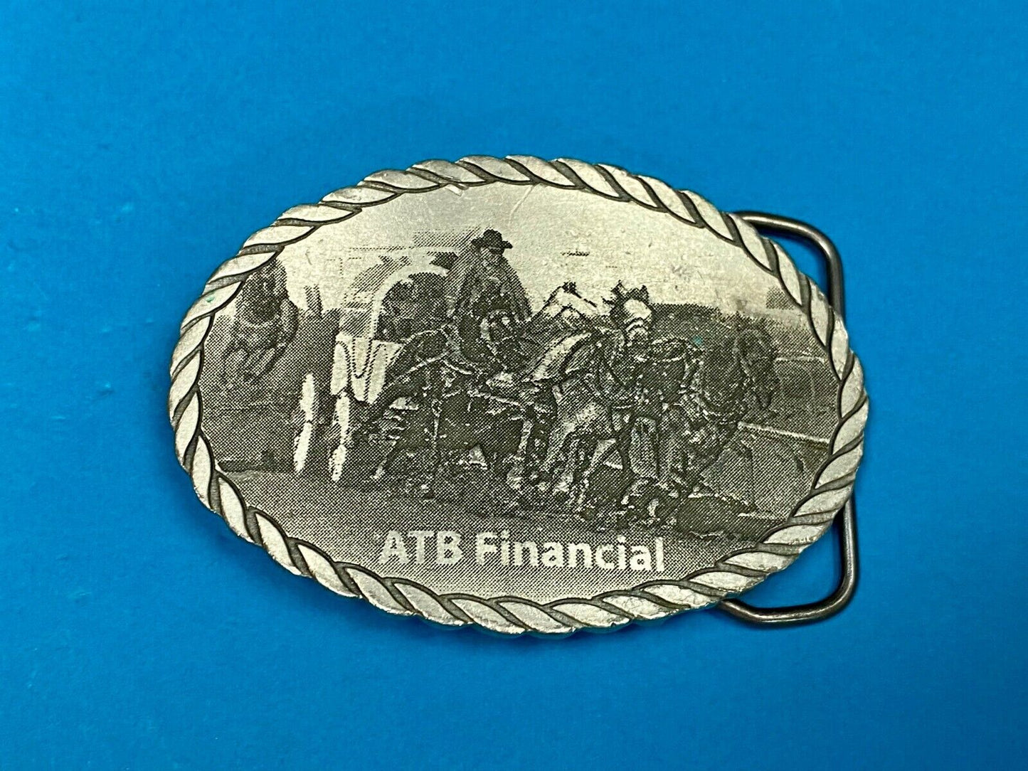 Vintage Atb Financial Western Belt Buckle With Rope Boarder