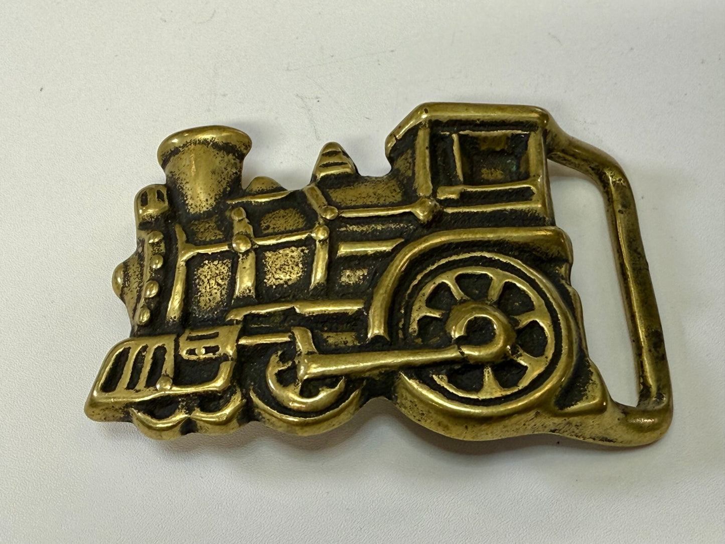 Toy Railroad Steam Engine Locomotive Train Cutout Solid Brass Belt Buckle