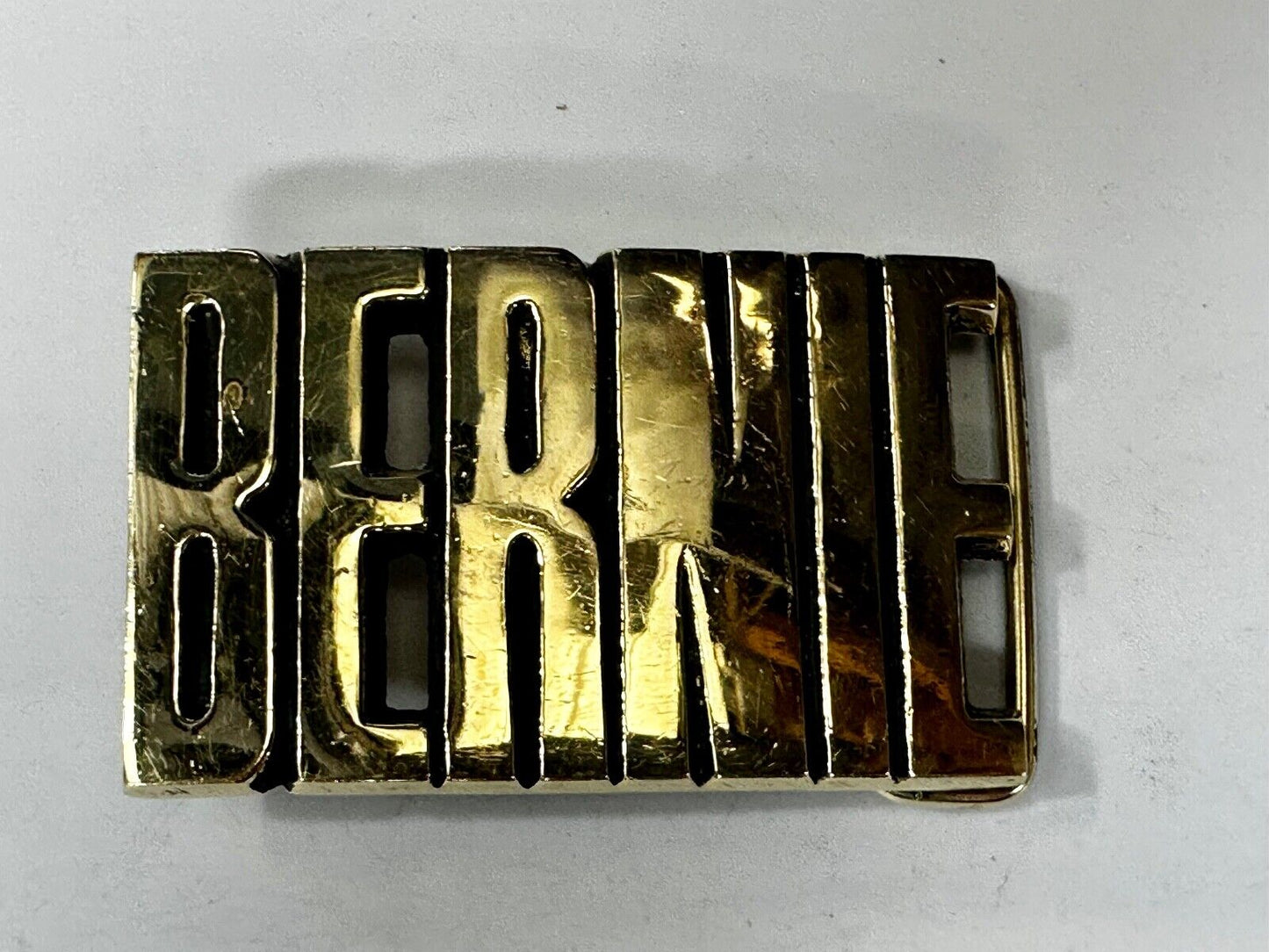 Bernie - Custom Block Letter Cutout Name Solid Brass Belt Buckle by Baron